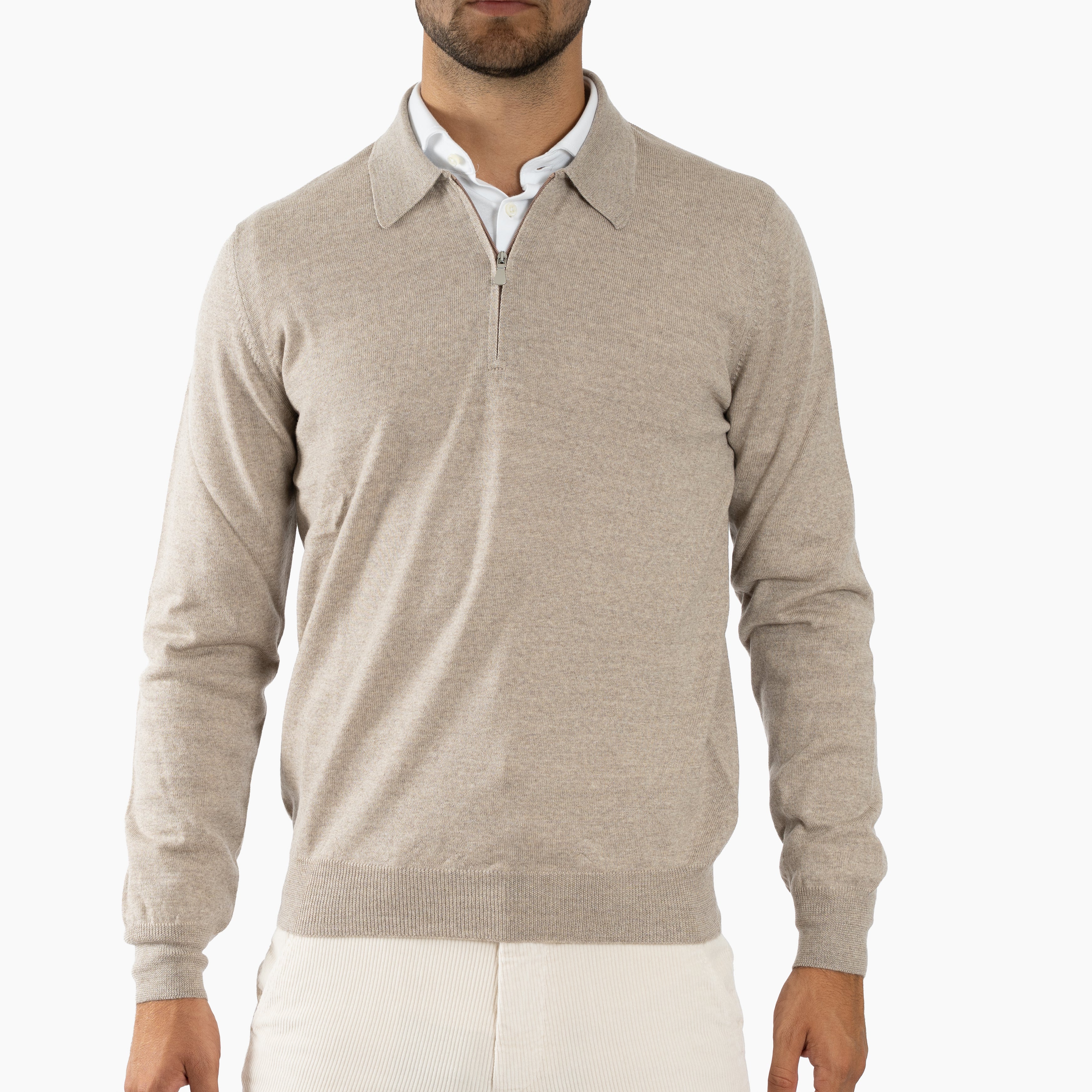 Gran Sasso Gebreide Trui met Rits Beige | Extrafine Merino