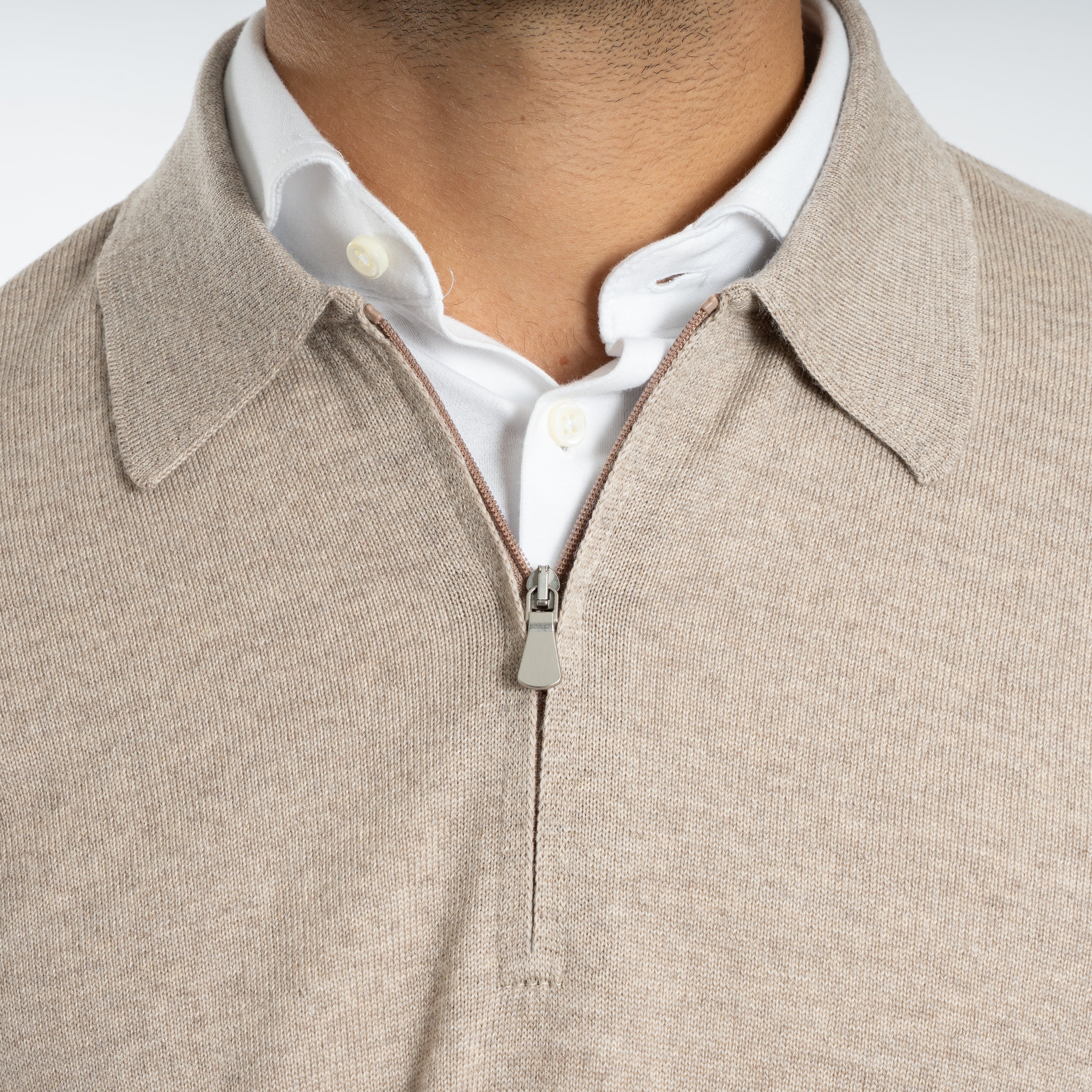Gran Sasso Gebreide Trui met Rits Beige | Extrafine Merino