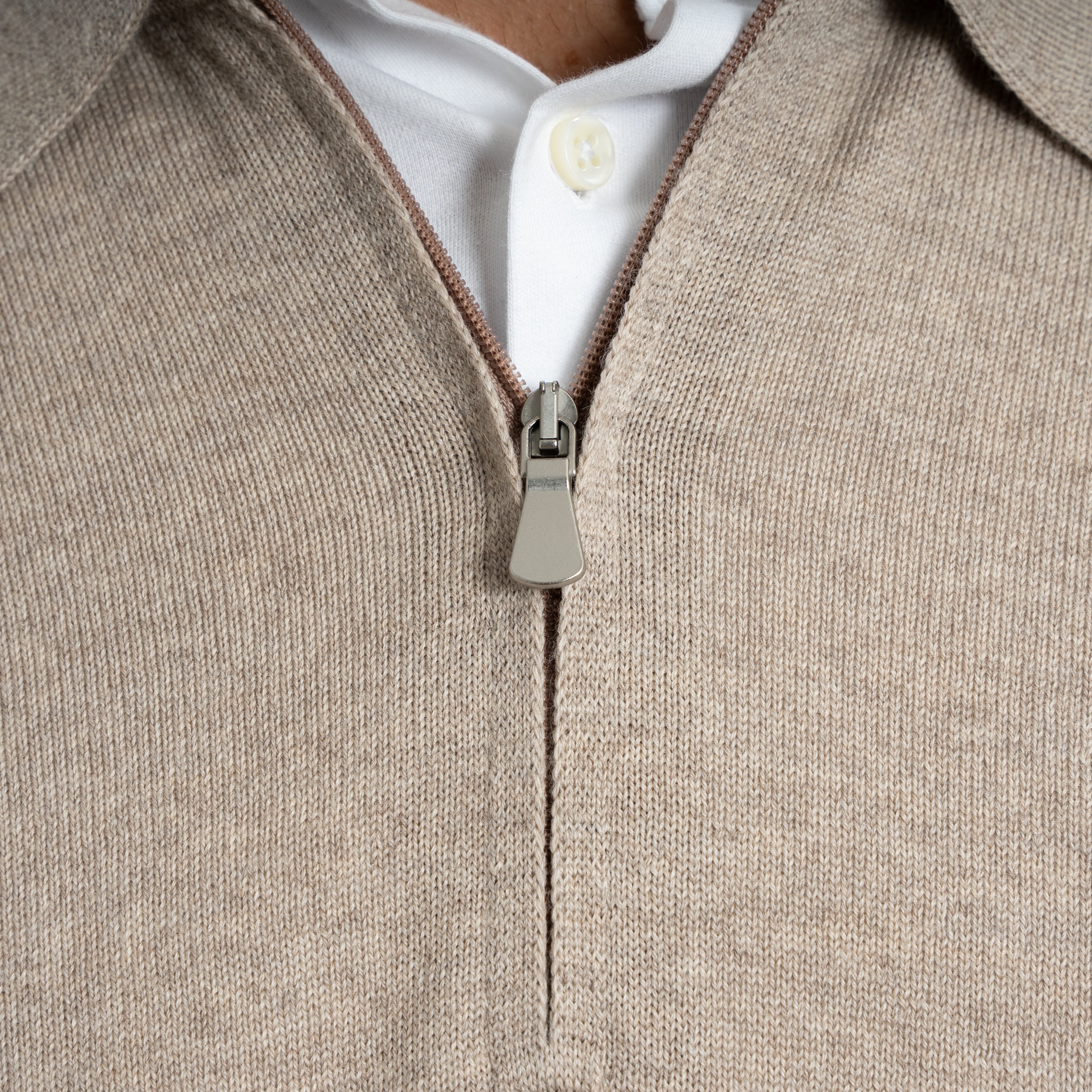 Gran Sasso Gebreide Trui met Rits Beige | Extrafine Merino
