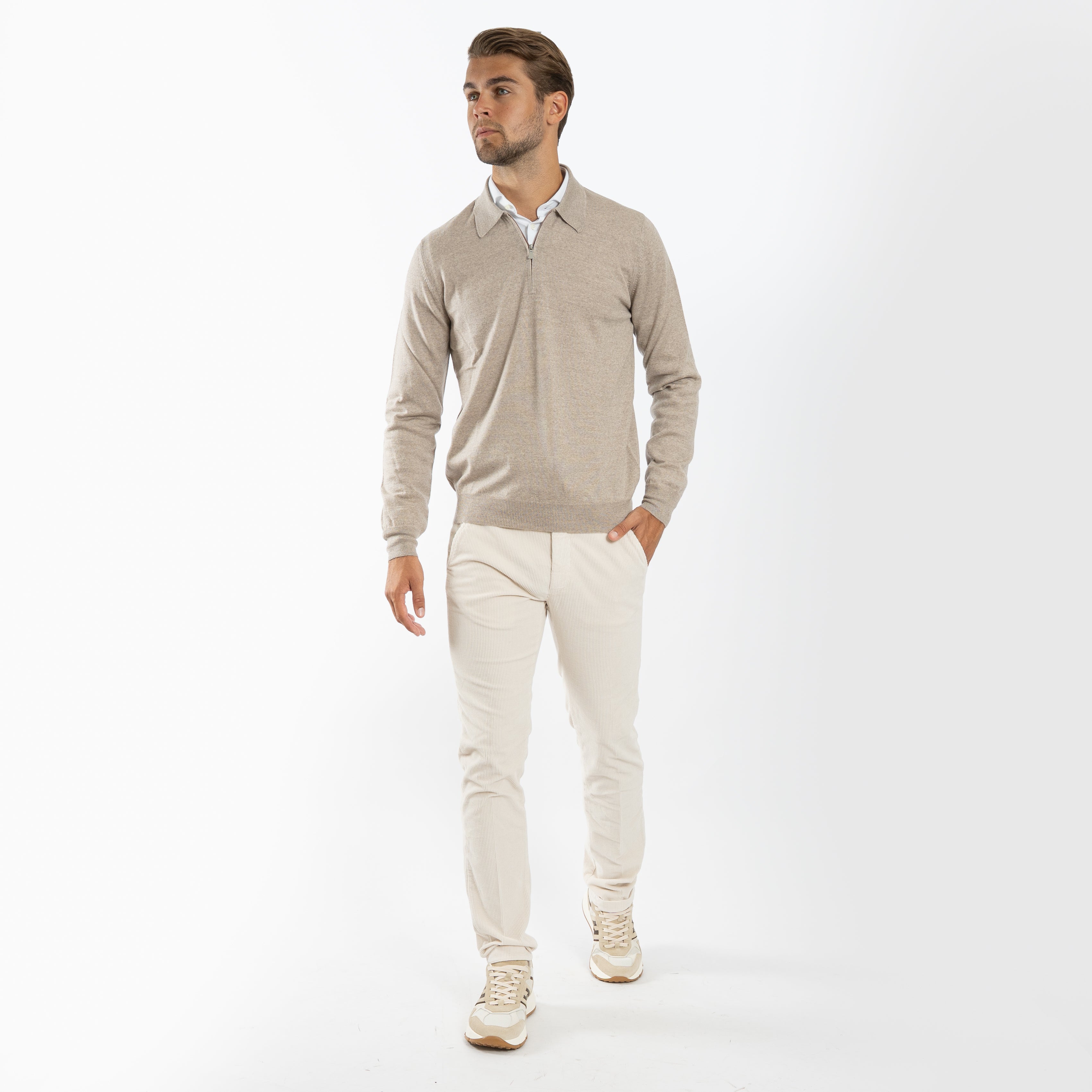 Gran Sasso Gebreide Trui met Rits Beige | Extrafine Merino