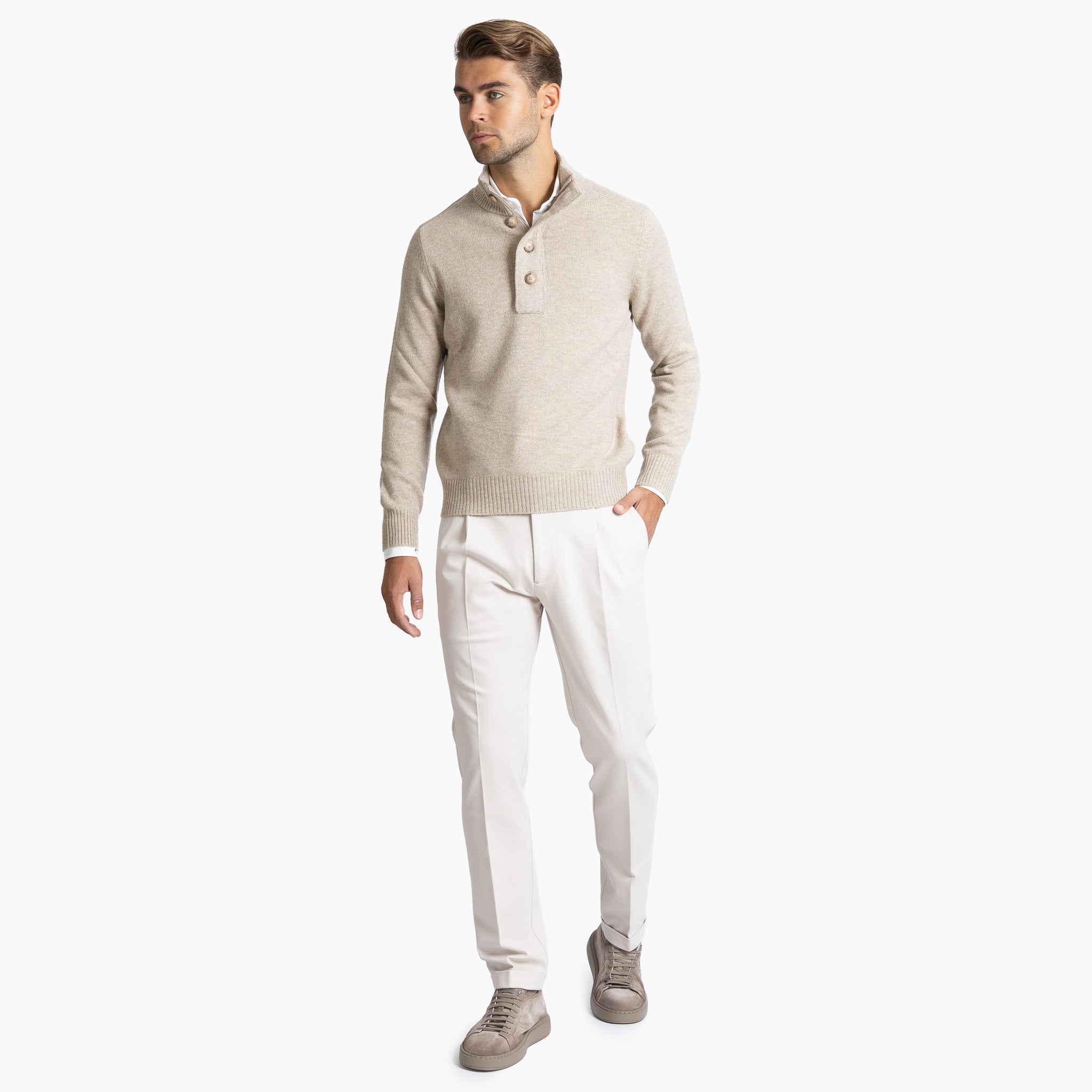 Gran Sasso Gebreide Trui met Knopenlijst Beige | Super Geelong