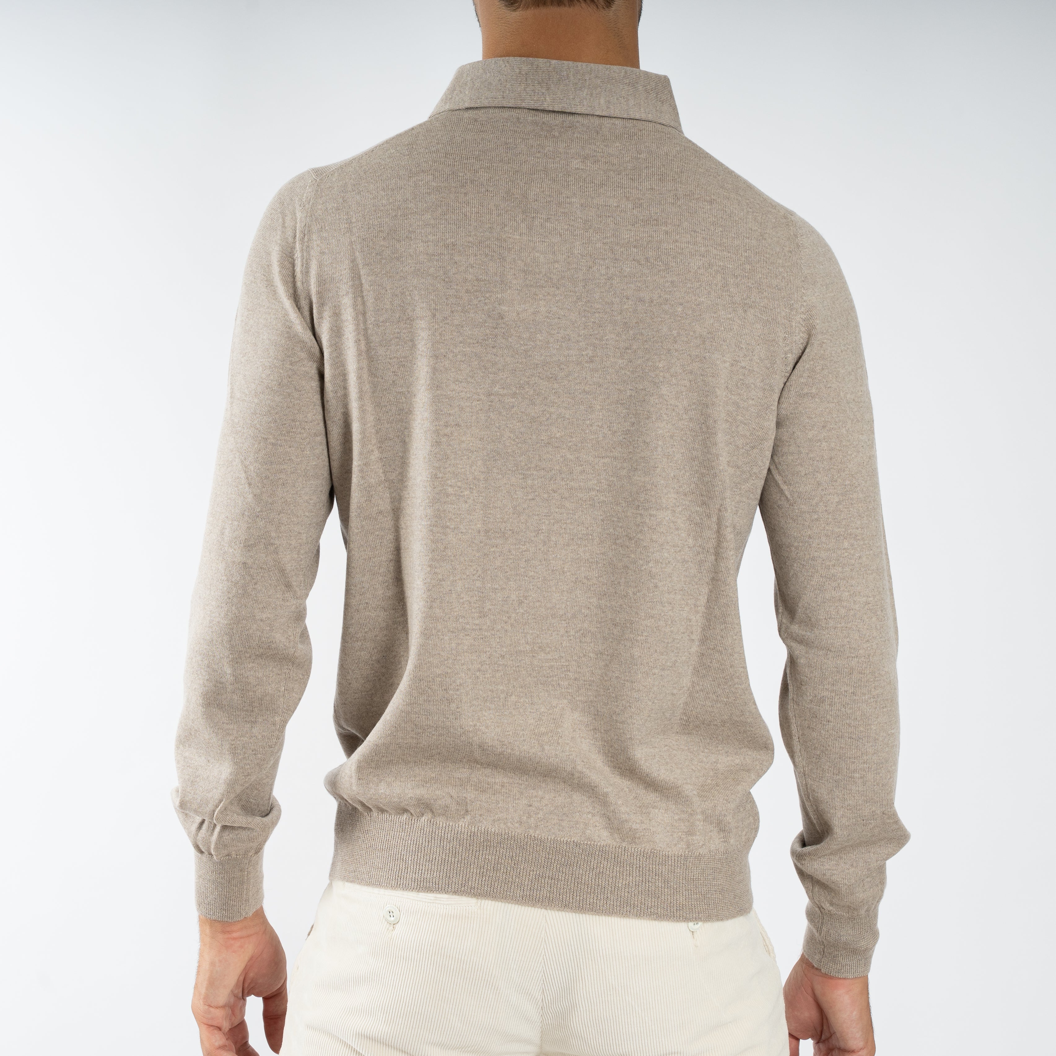 Gran Sasso Gebreide Polo Lange Mouw Beige | Extrafine Merino