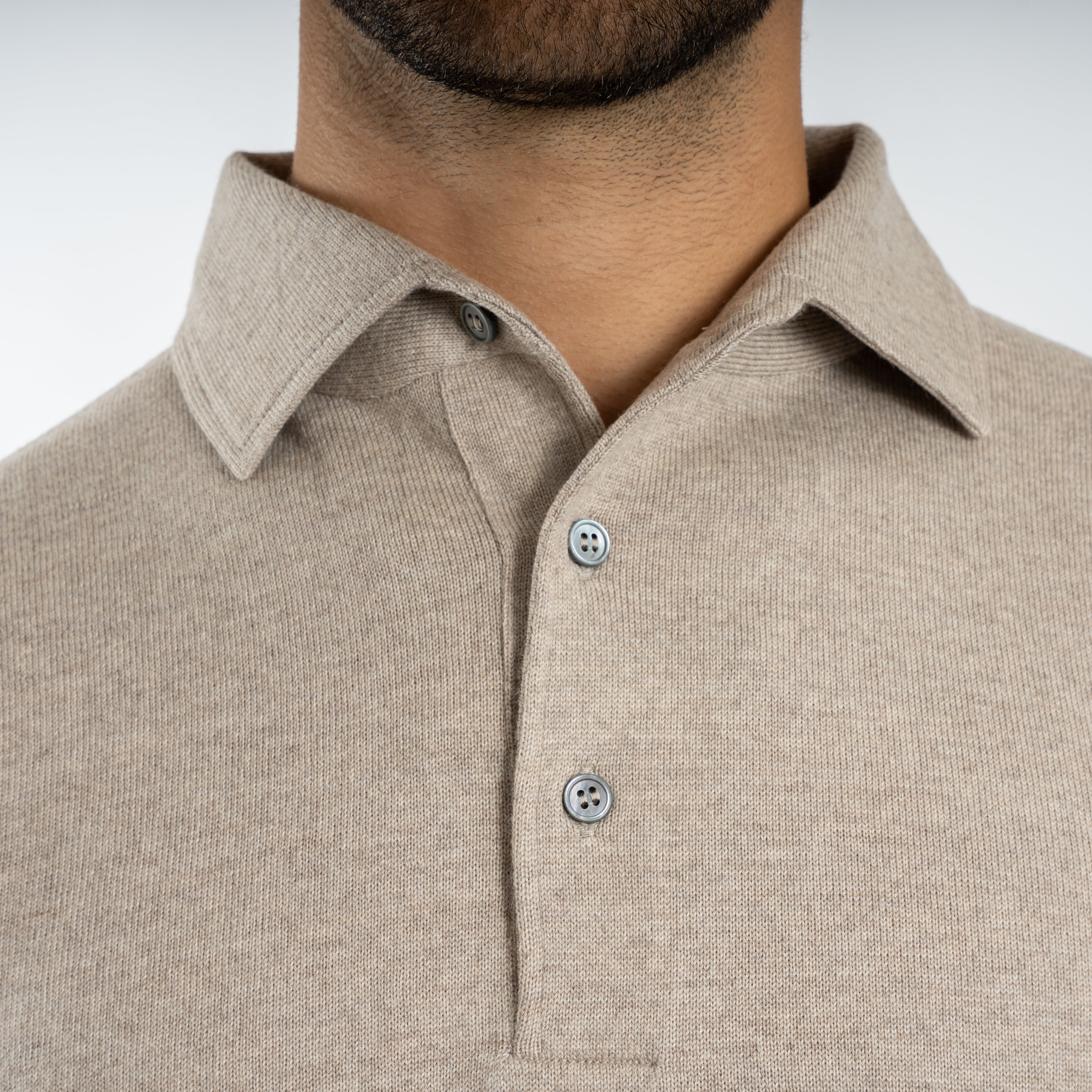 Gran Sasso Gebreide Polo Lange Mouw Beige | Extrafine Merino