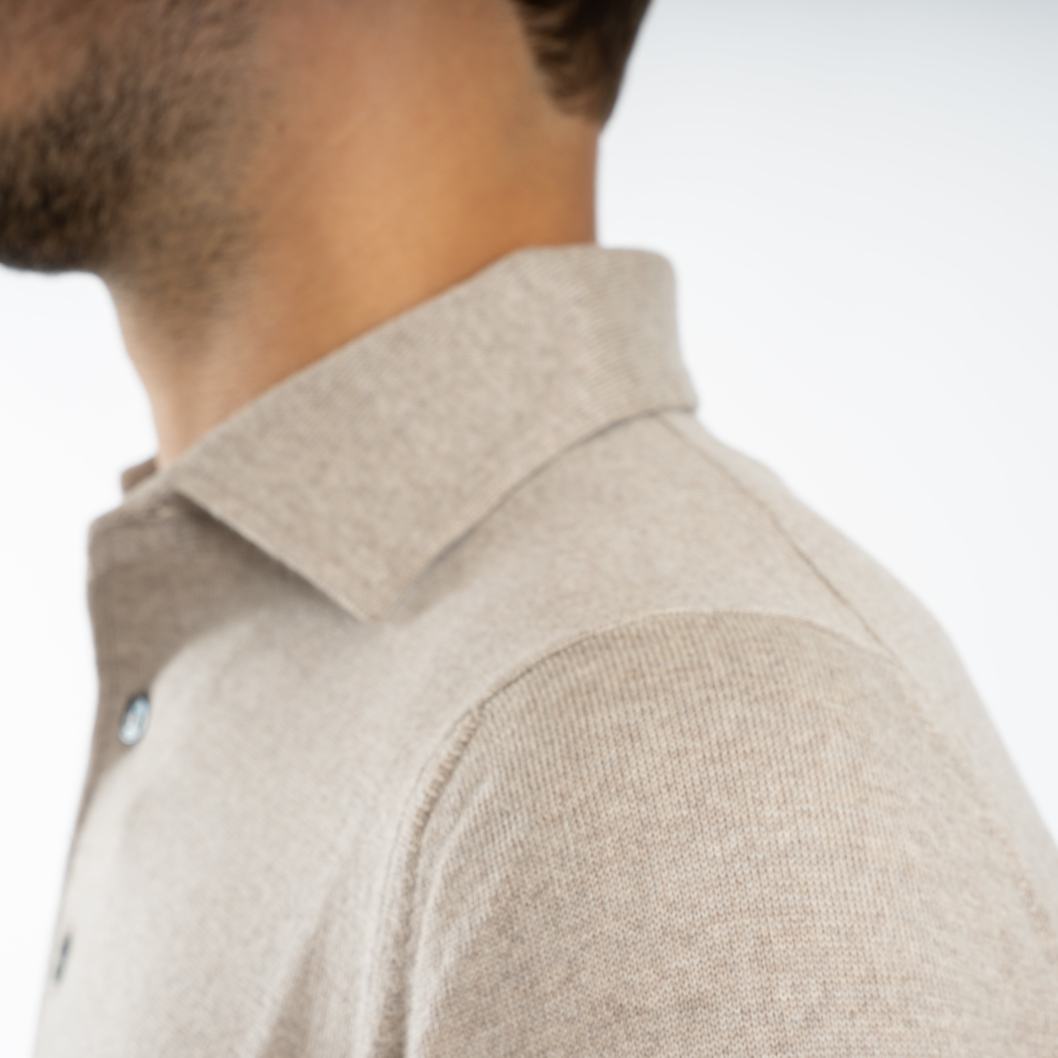 Gran Sasso Gebreide Polo Lange Mouw Beige | Extrafine Merino