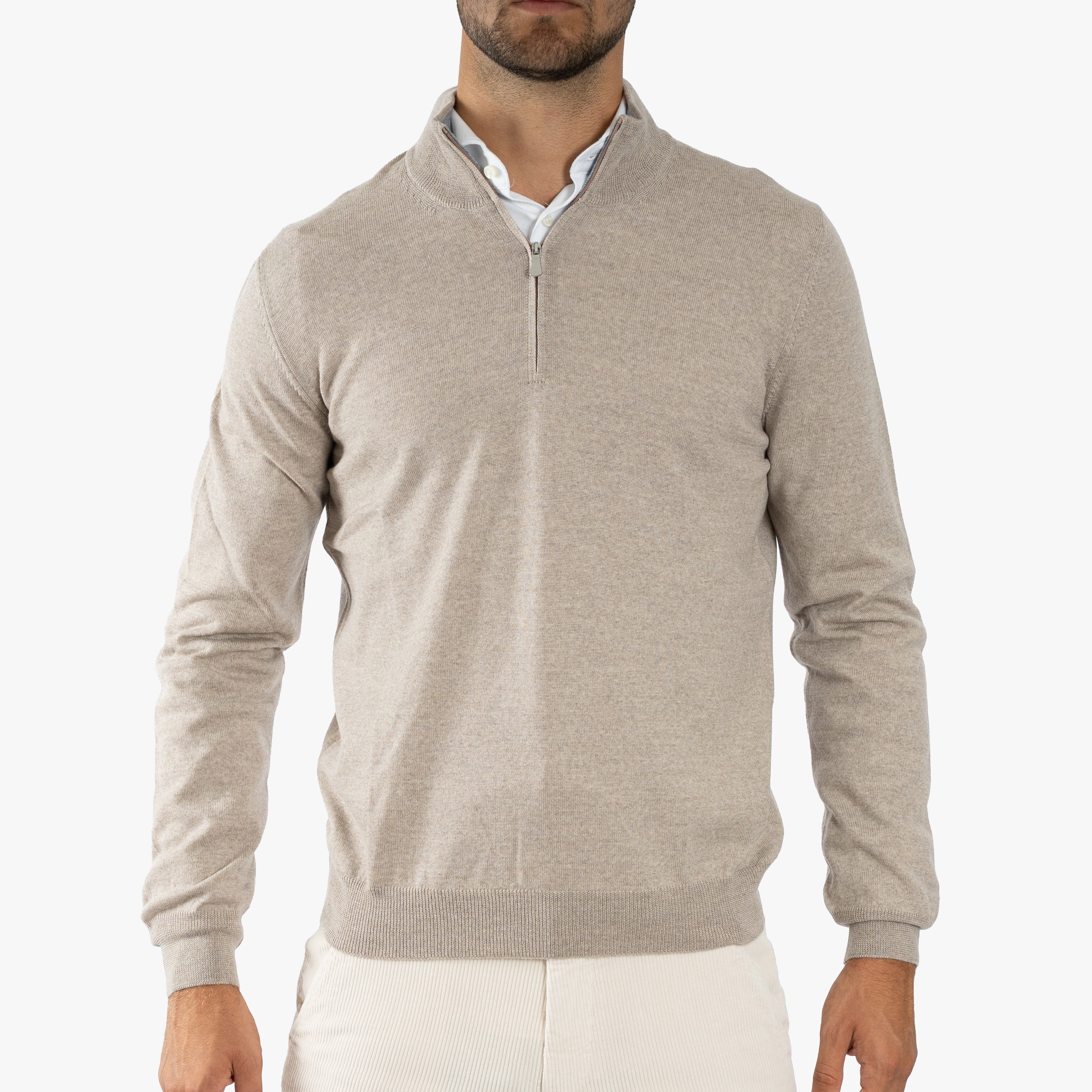 Gran Sasso Gebreide Trui met Rits Beige | Extrafine Merino