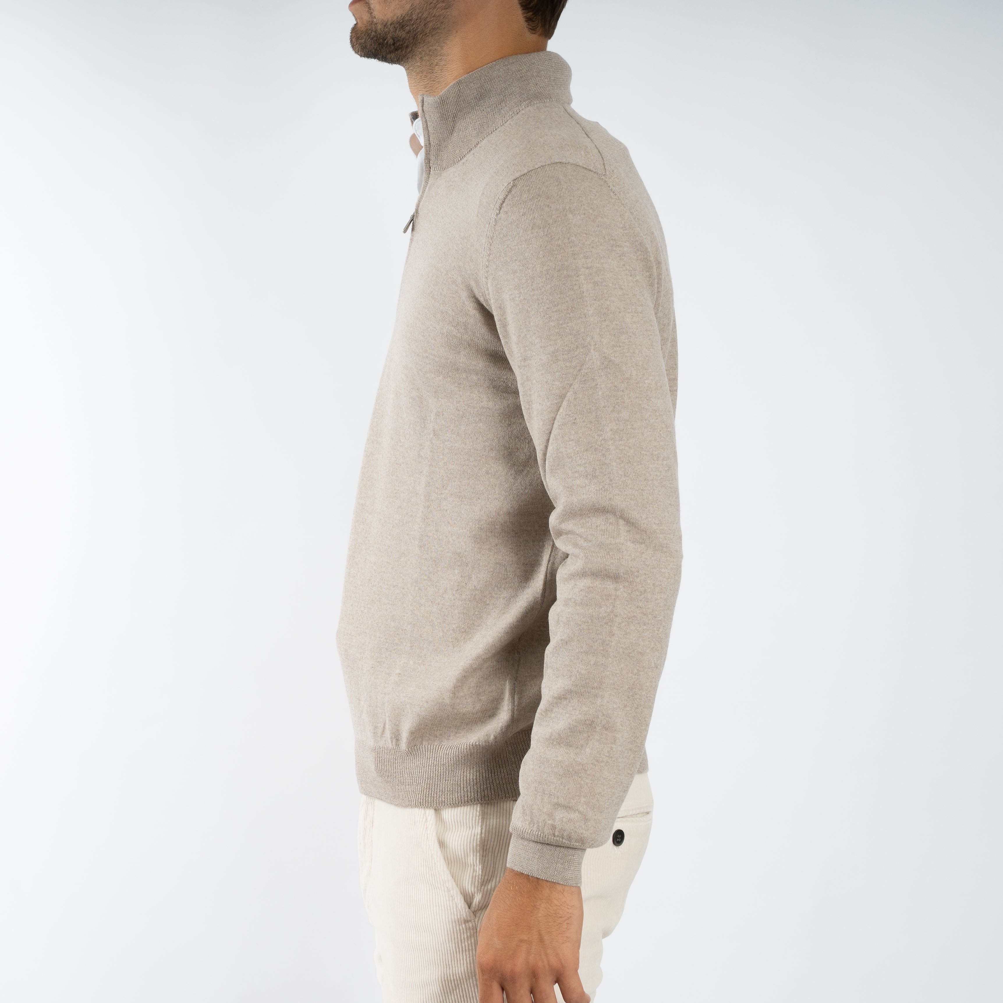 Gran Sasso Gebreide Trui met Rits Beige | Extrafine Merino