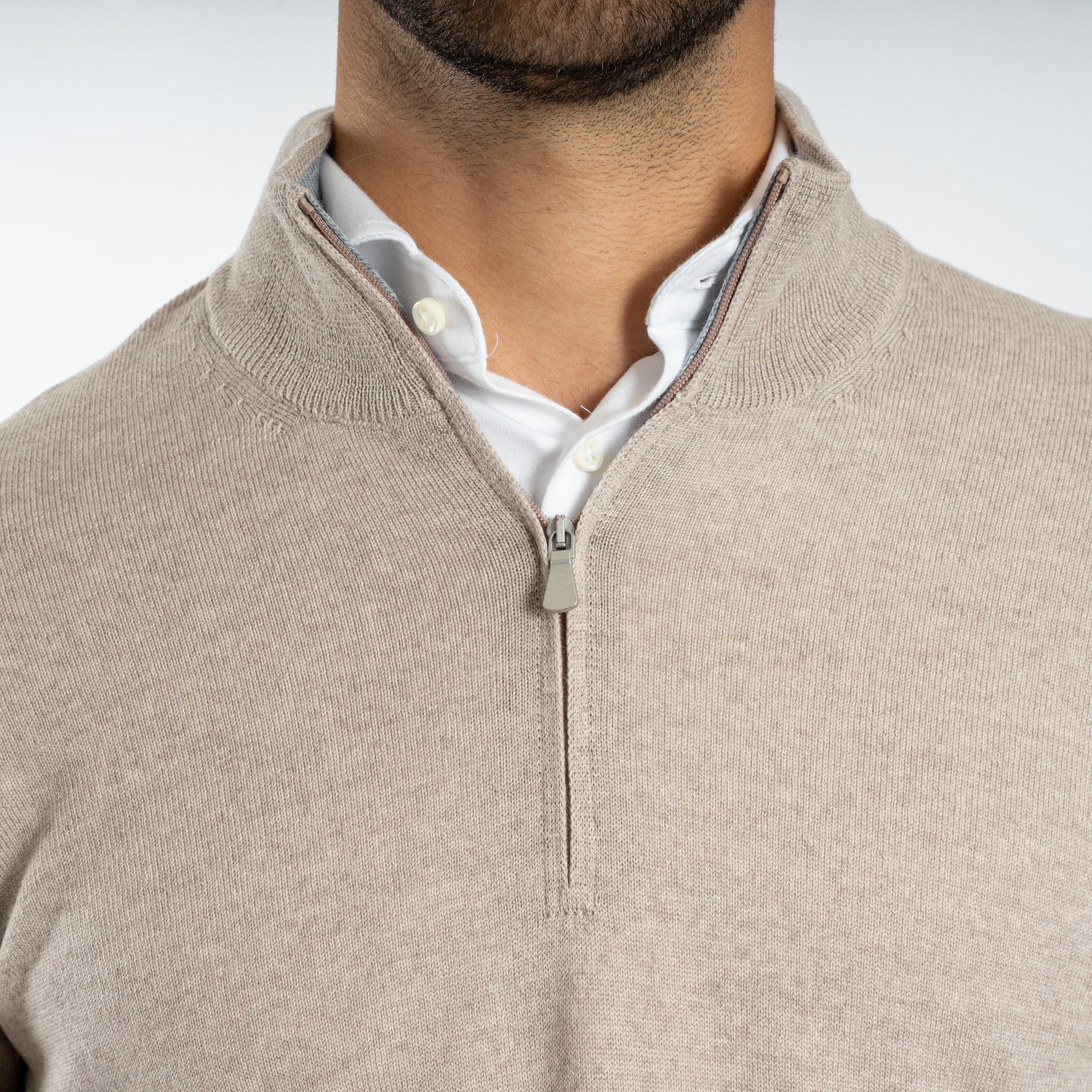 Gran Sasso Gebreide Trui met Rits Beige | Extrafine Merino