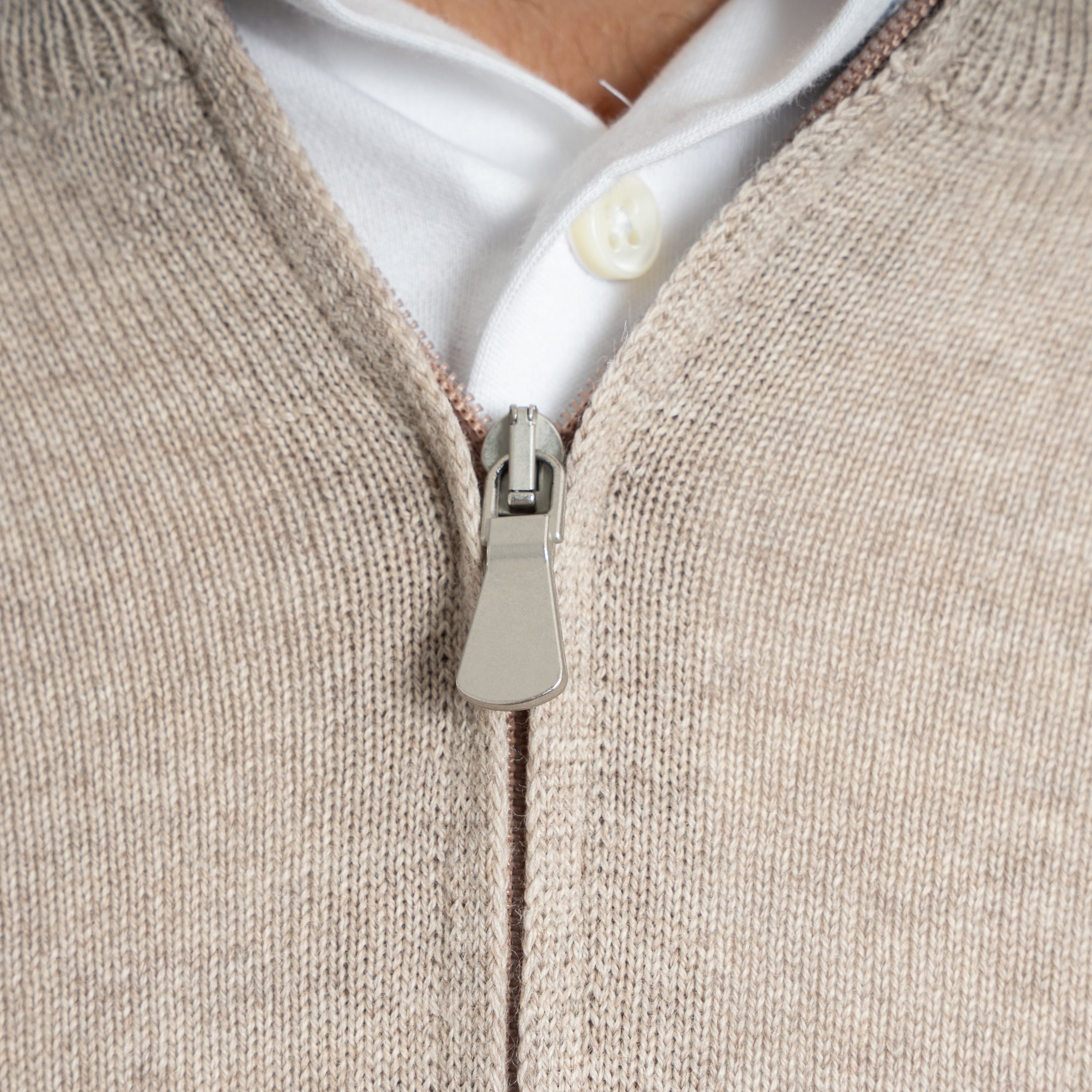 Gran Sasso Gebreide Trui met Rits Beige | Extrafine Merino