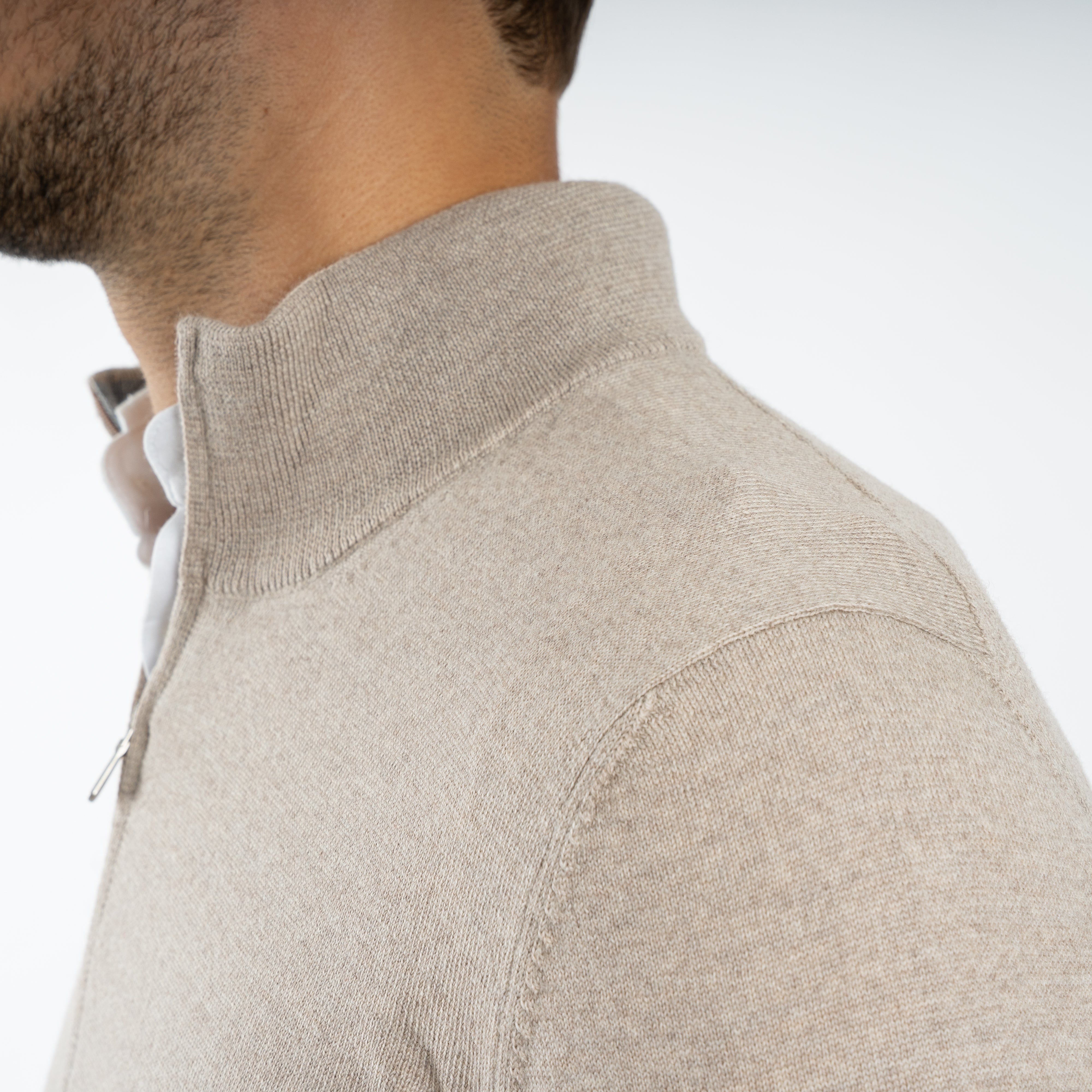 Gran Sasso Gebreide Trui met Rits Beige | Extrafine Merino