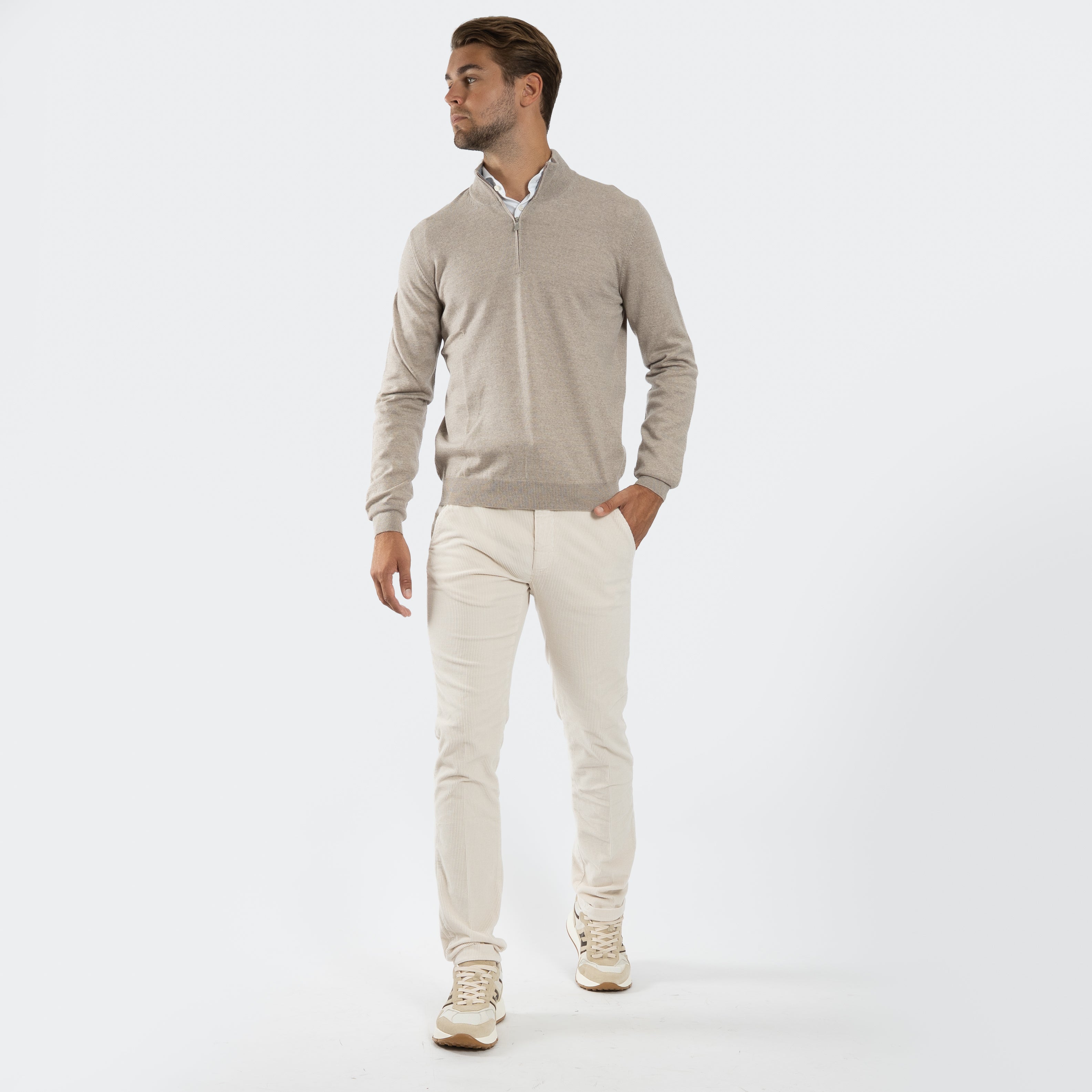 Gran Sasso Gebreide Trui met Rits Beige | Extrafine Merino