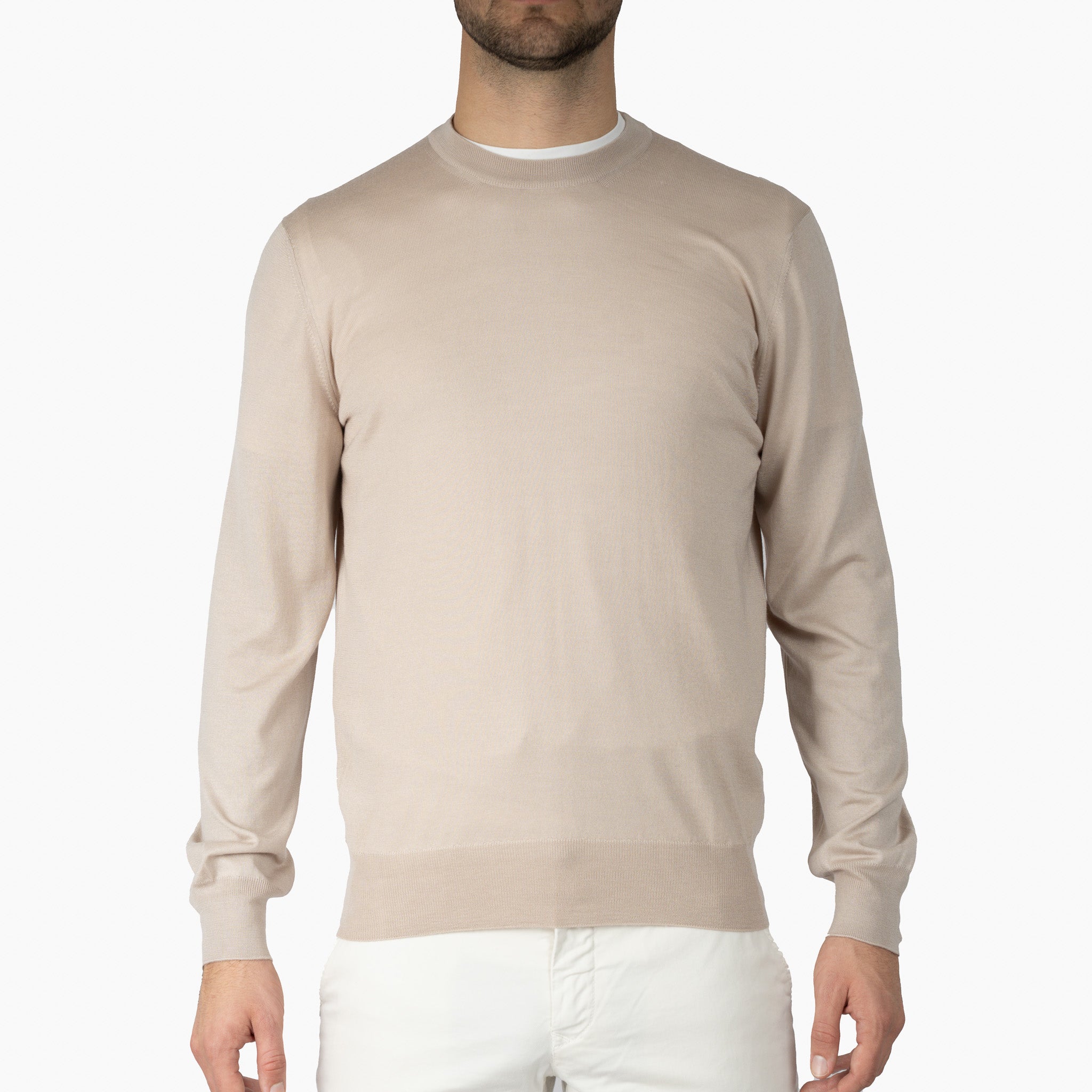 Gran Sasso Gebreide Trui Ronde Hals Beige | Cashmere-Lana-Seta