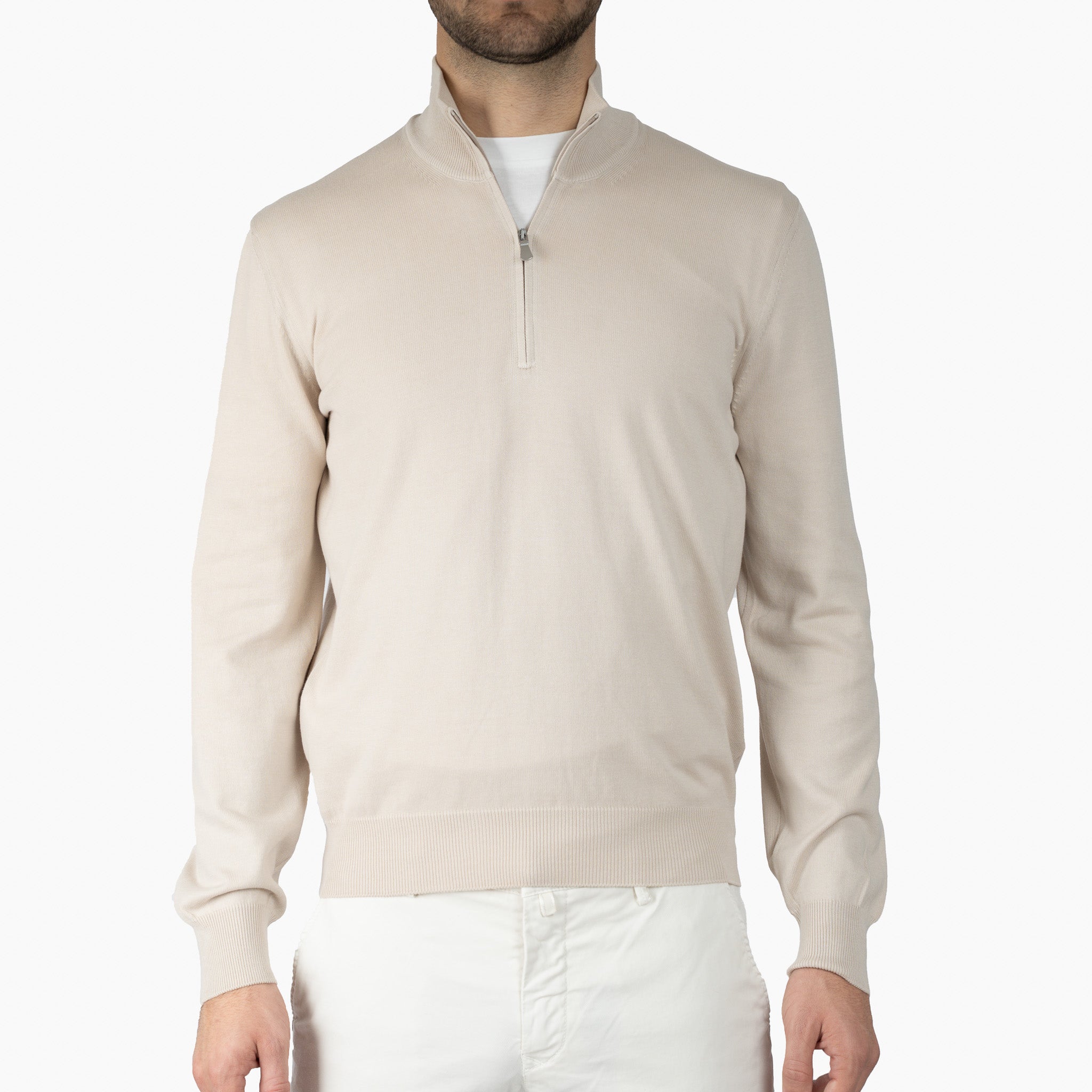 Gran Sasso Gebreide Trui met Rits Beige | Egyptian Cotton