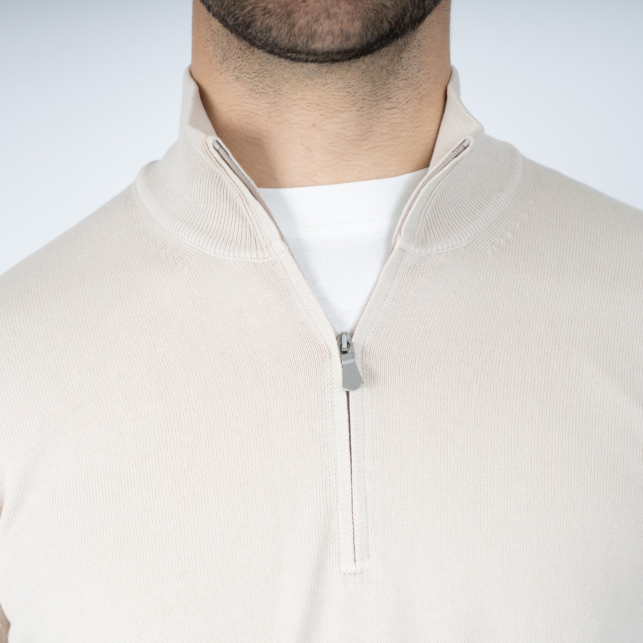 Gran Sasso Gebreide Trui met Rits Beige | Egyptian Cotton