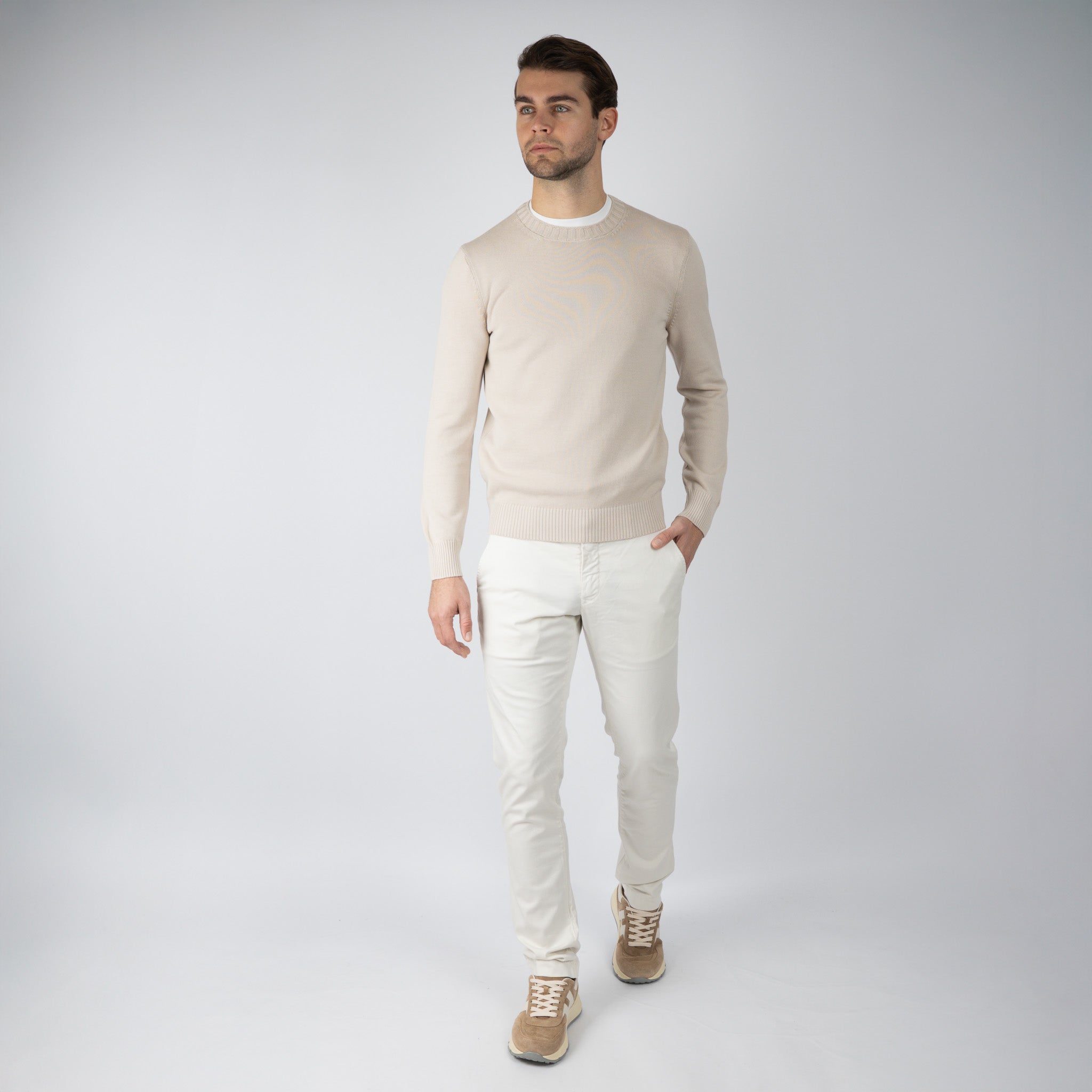 Gran Sasso Gebreide Trui Ronde Hals Beige | Egyptian Cotton