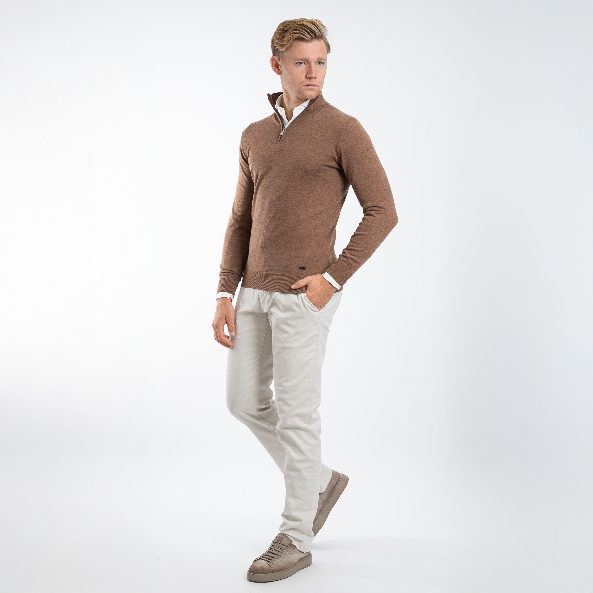 SEVEN DIALS Gebreide Trui met Rits Camel | Saul