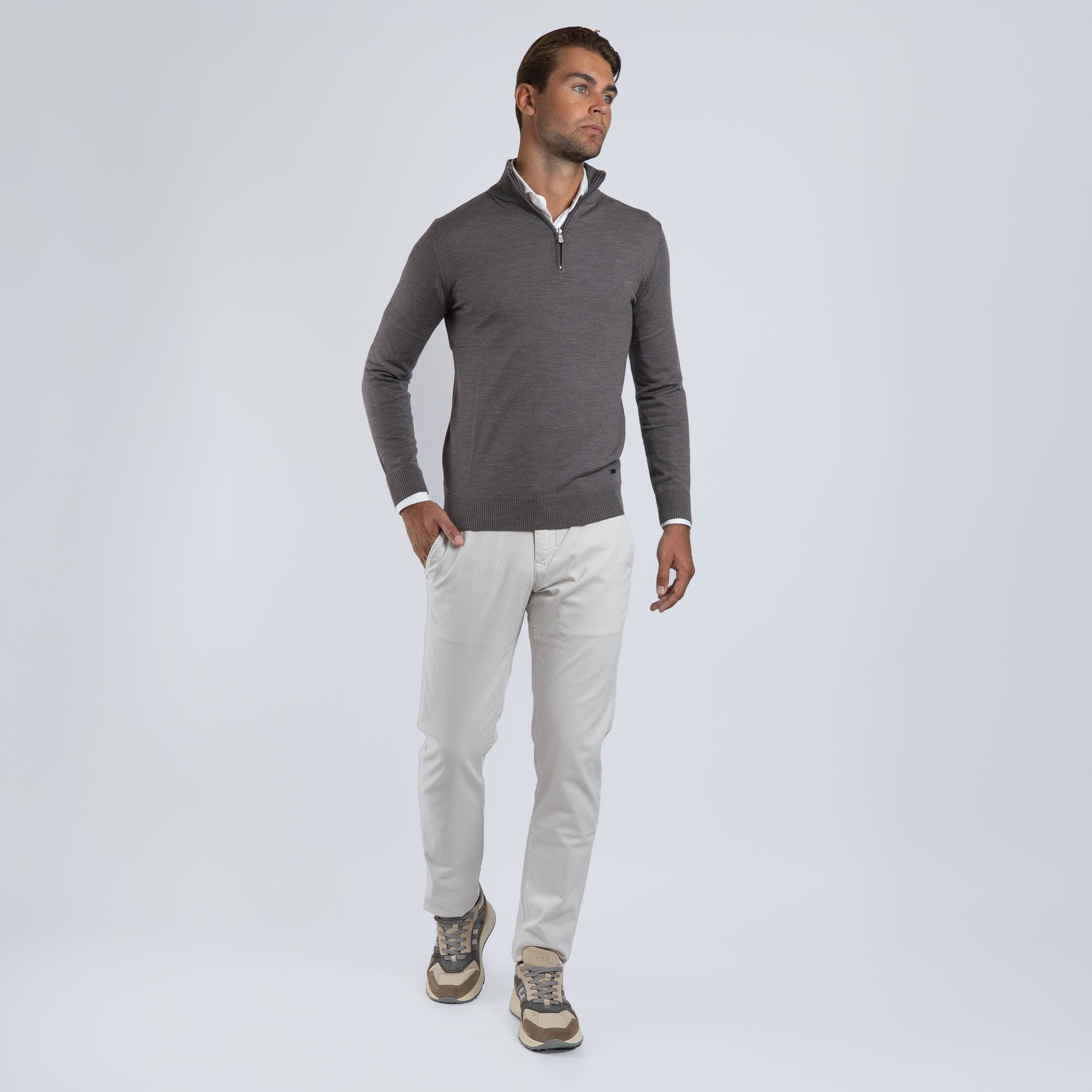 SEVEN DIALS Gebreide Trui met Rits Taupe | Saul