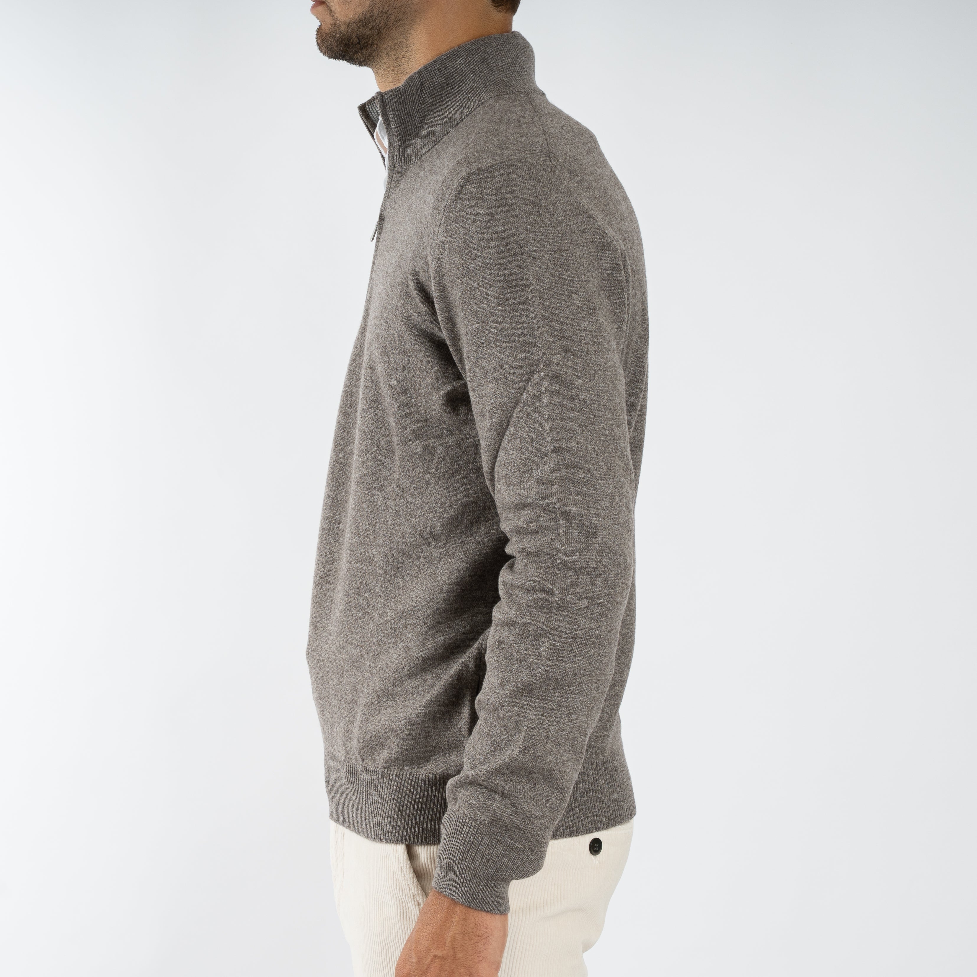 Gran Sasso Gebreide Trui met Rits Taupe | Cashmere Lana