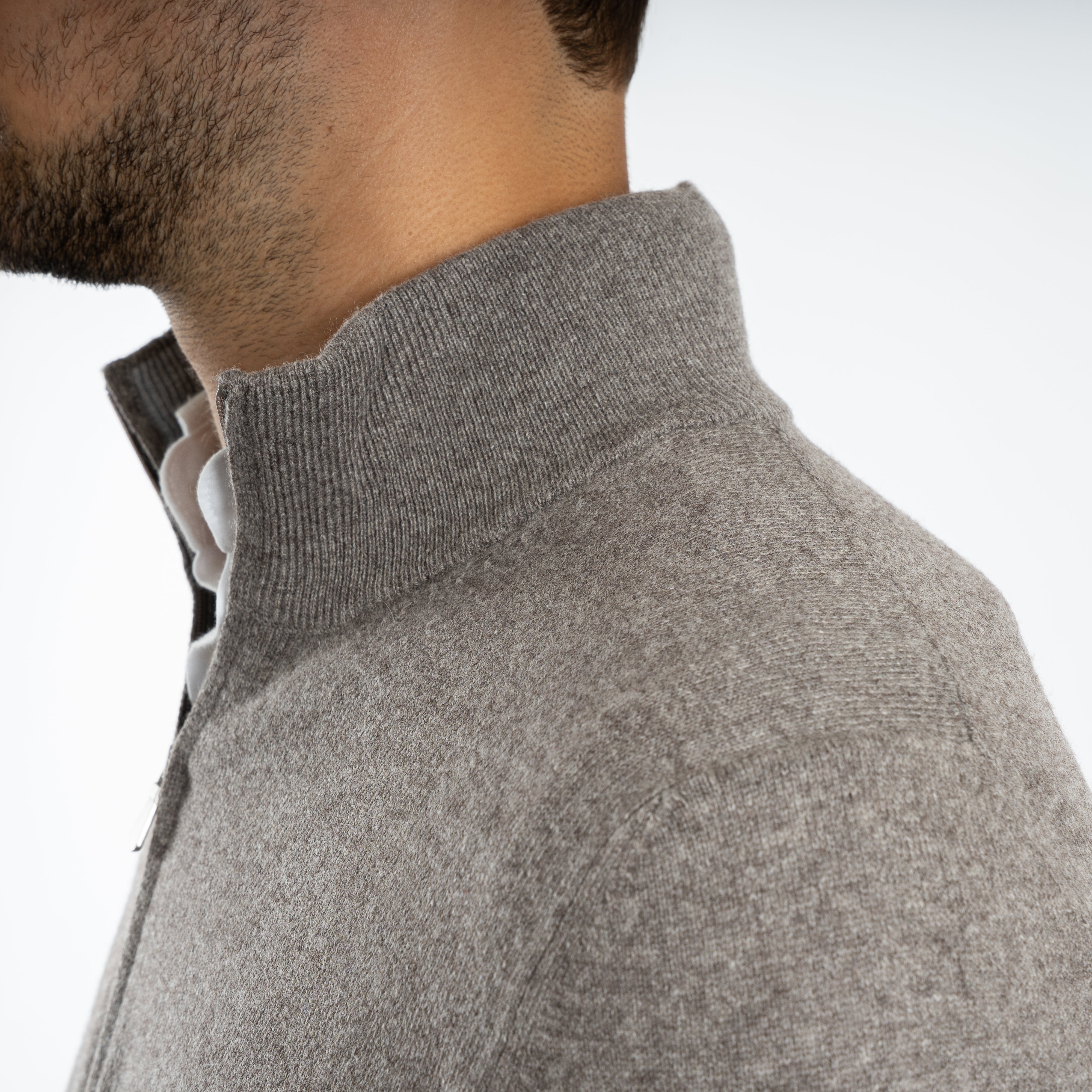 Gran Sasso Gebreide Trui met Rits Taupe | Cashmere Lana