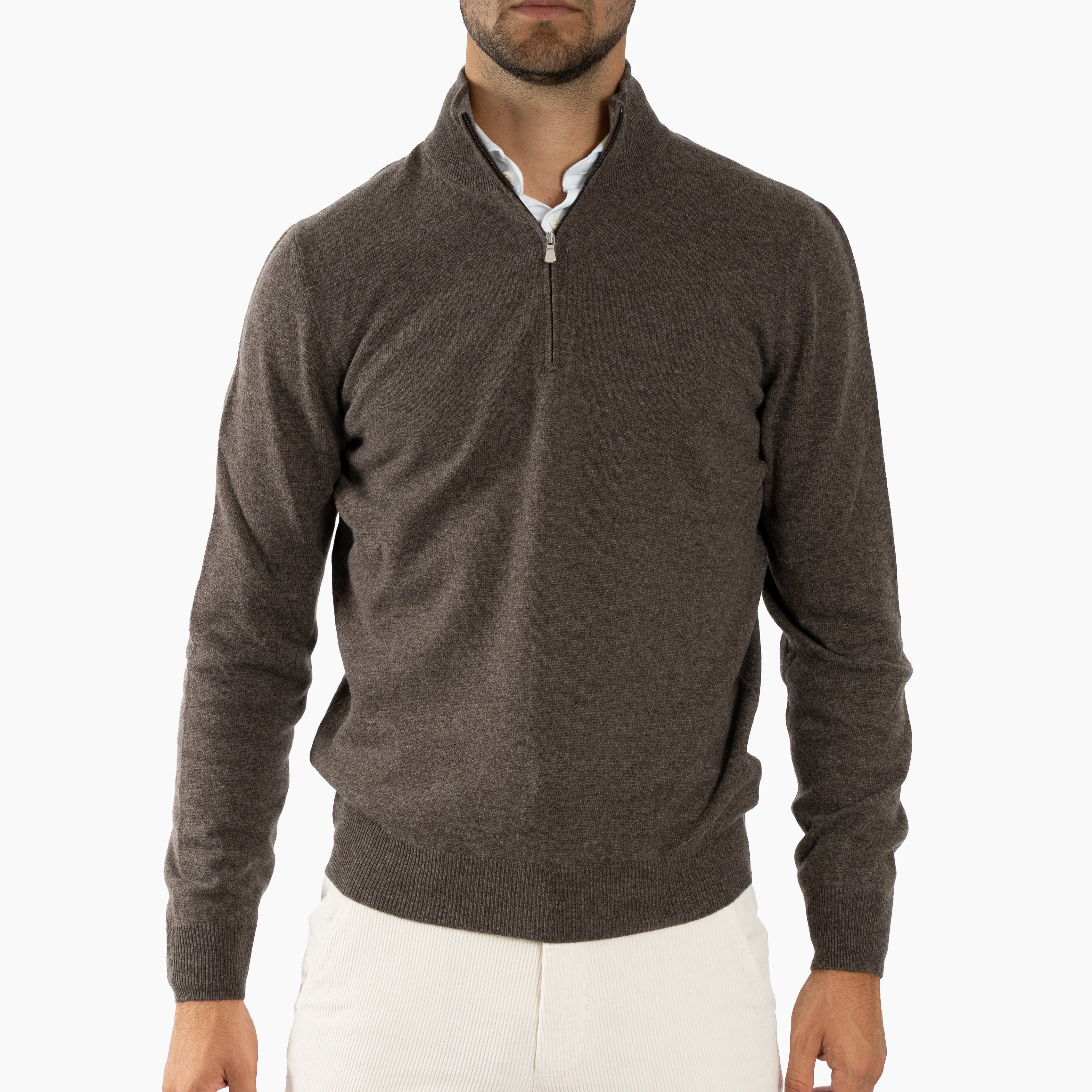 Gran Sasso Gebreide Trui met Rits Bruin | Cashmere Lana
