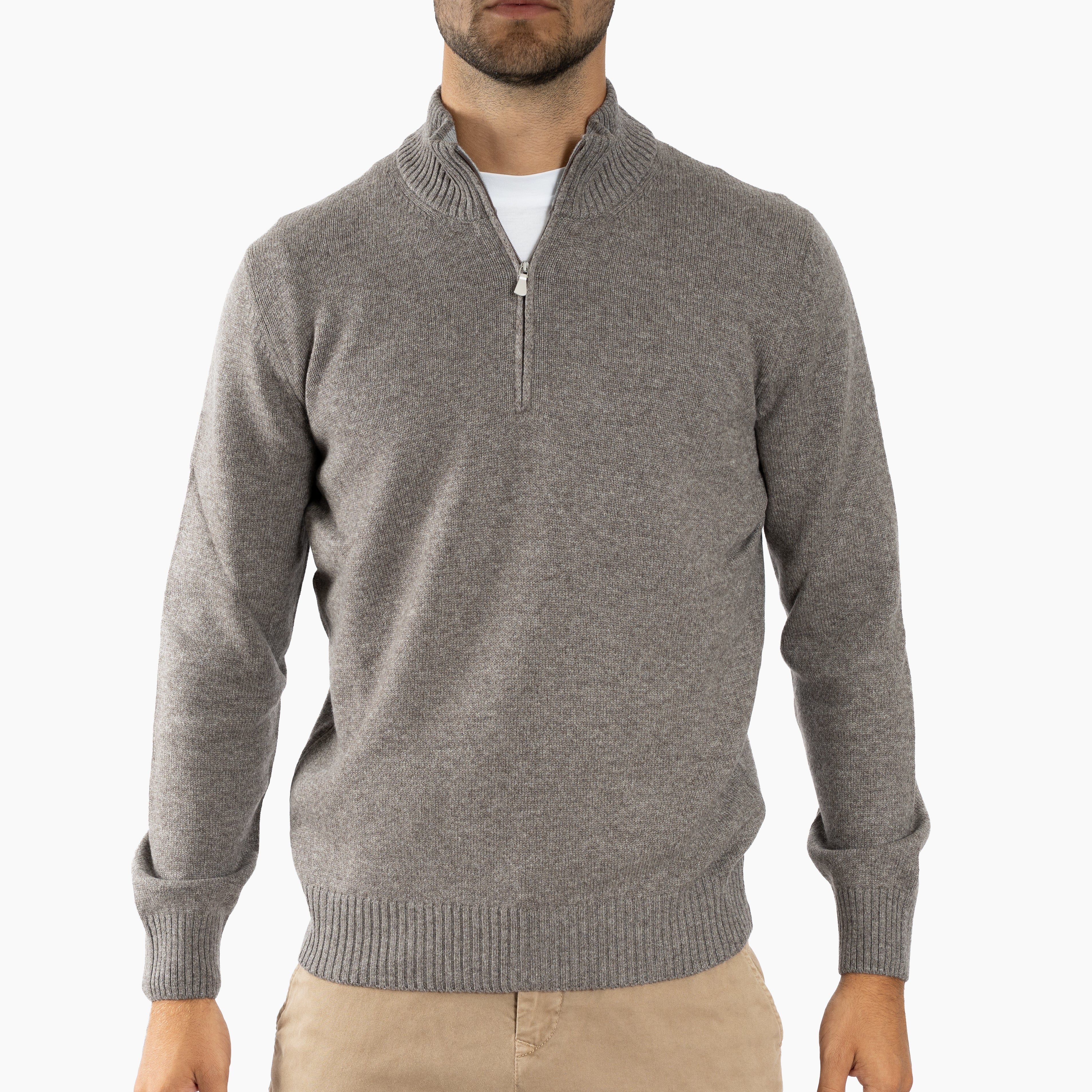 Gran Sasso Gebreide Trui met Rits Taupe | Cashmere Blend