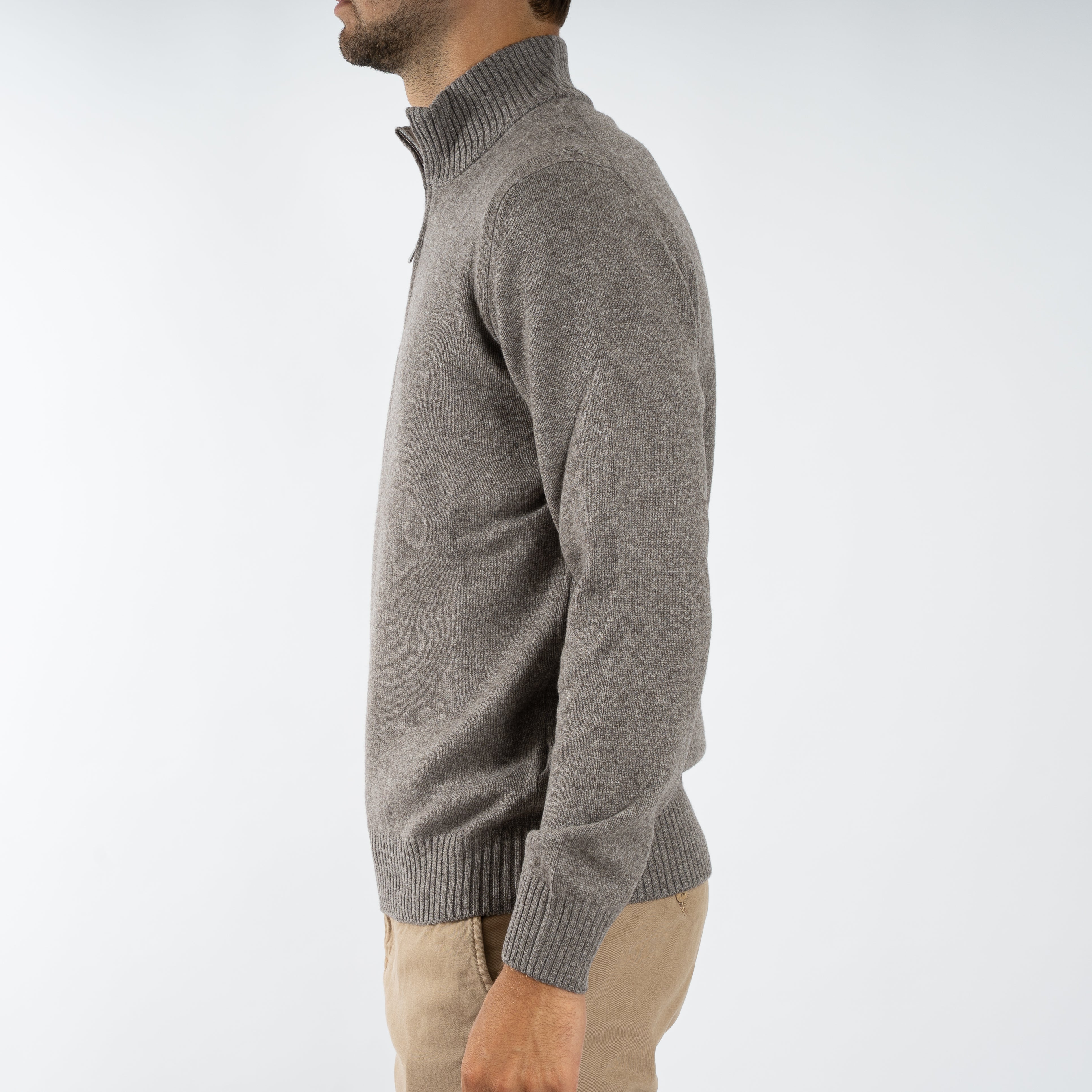 Gran Sasso Gebreide Trui met Rits Taupe | Cashmere Blend