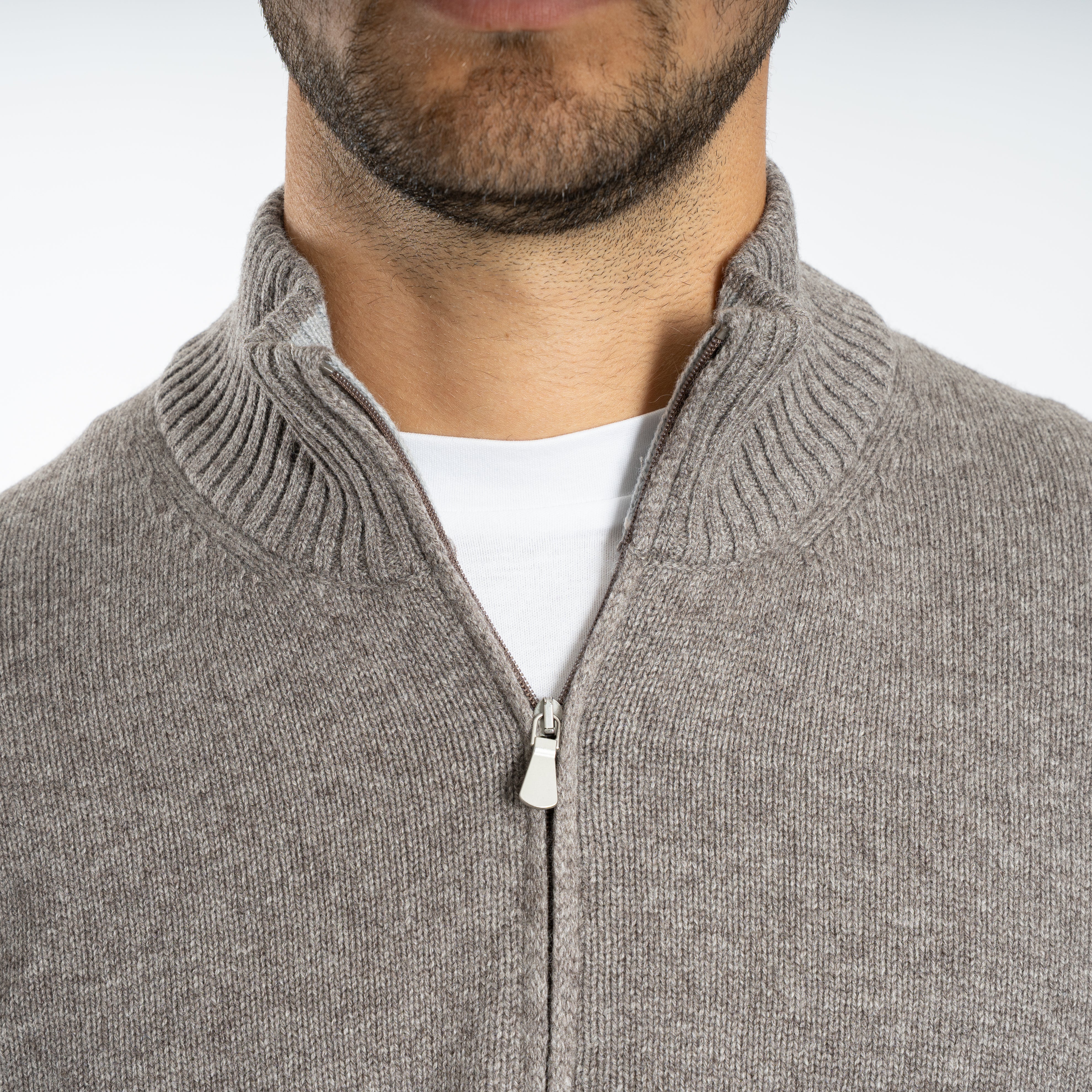 Gran Sasso Gebreide Trui met Rits Taupe | Cashmere Blend