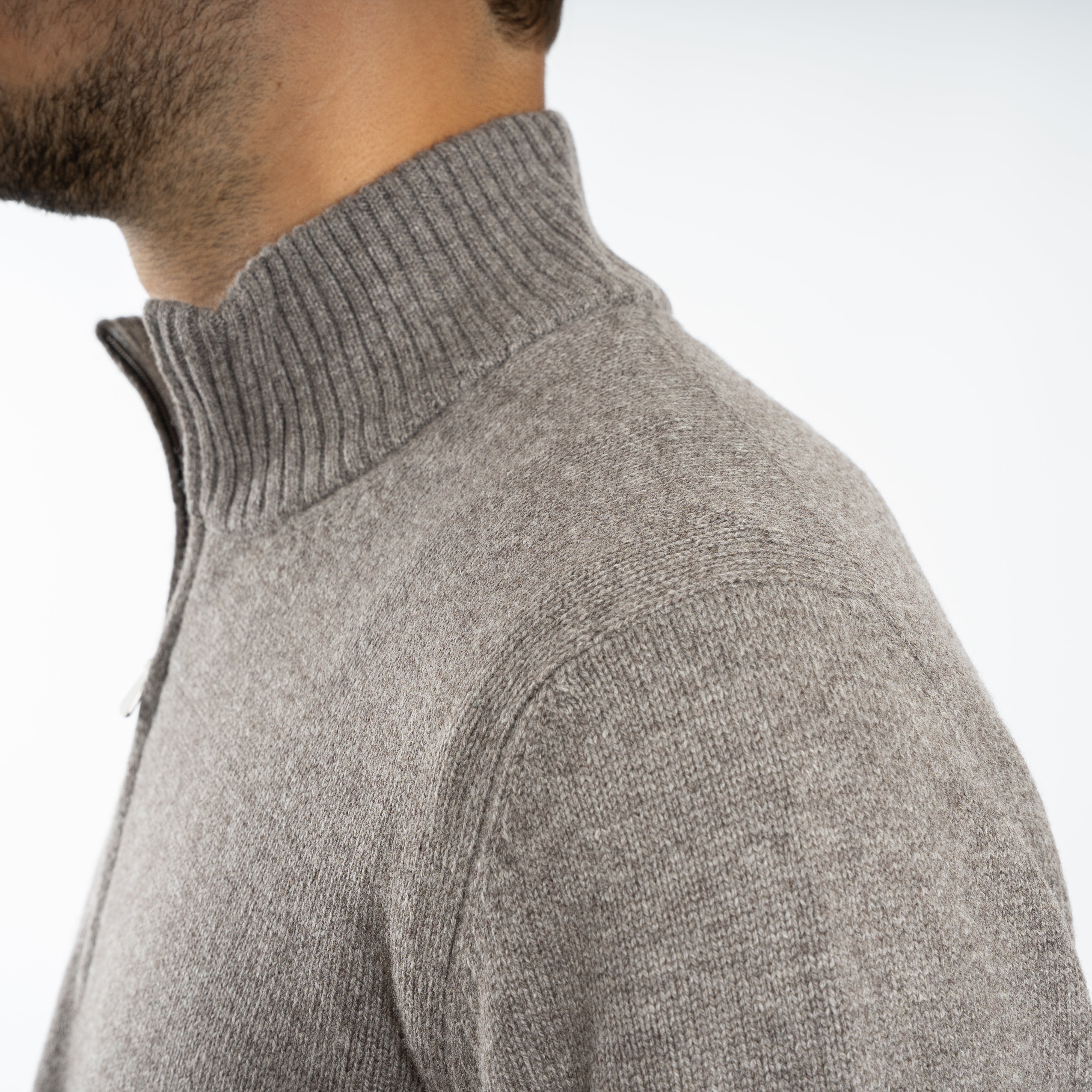 Gran Sasso Gebreide Trui met Rits Taupe | Cashmere Blend
