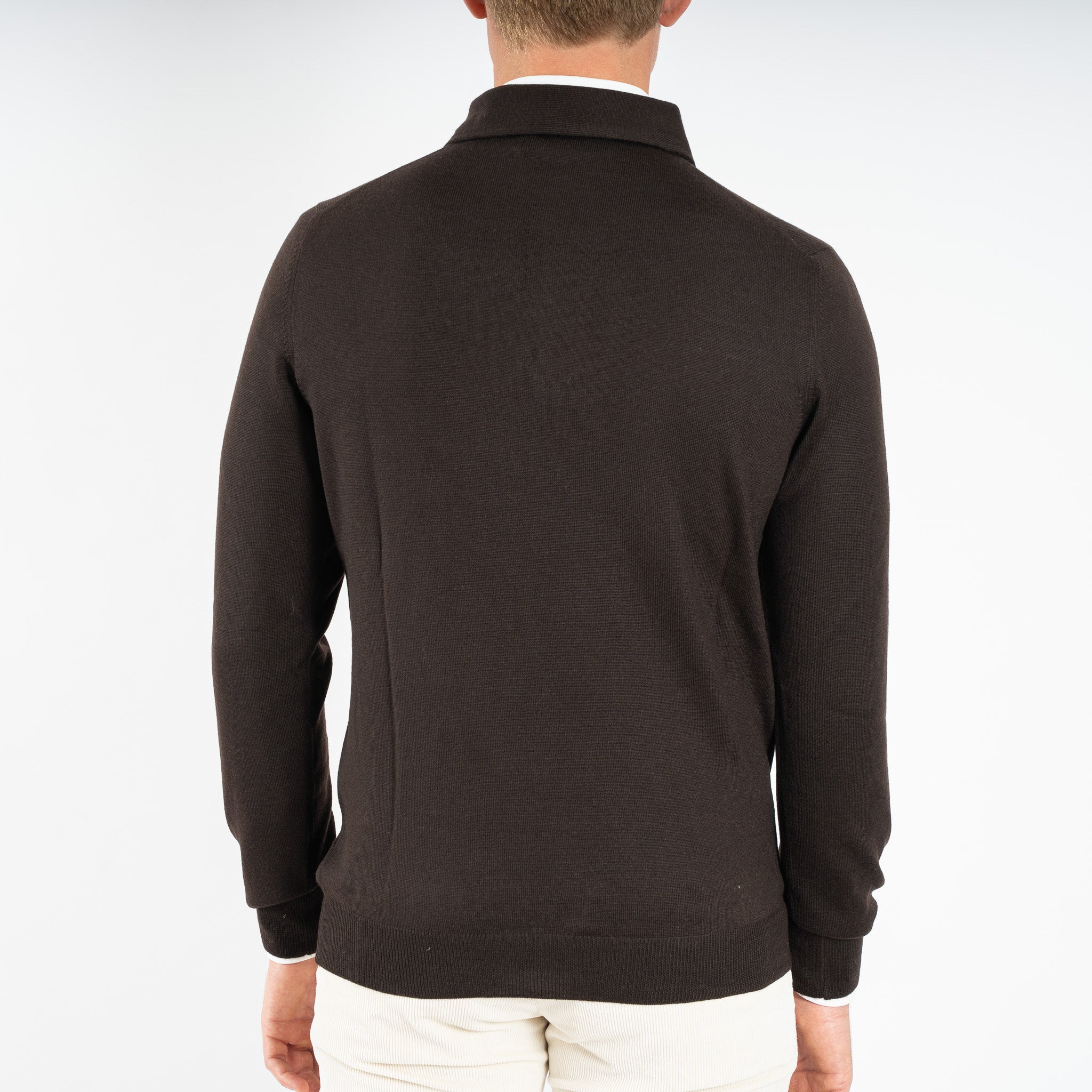 Gran Sasso Gebreide Polo Lange Mouw Donkerbruin | Extrafine Merino