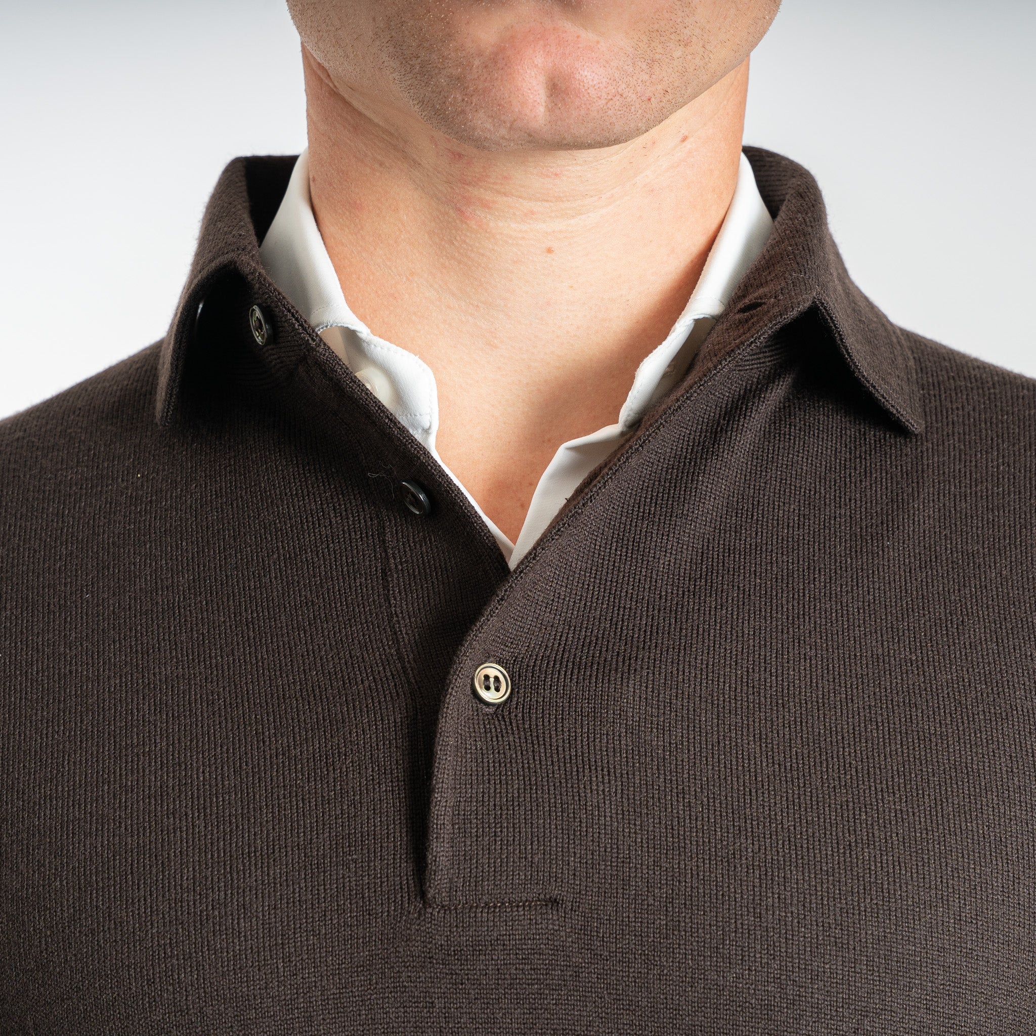 Gran Sasso Gebreide Polo Lange Mouw Donkerbruin | Extrafine Merino