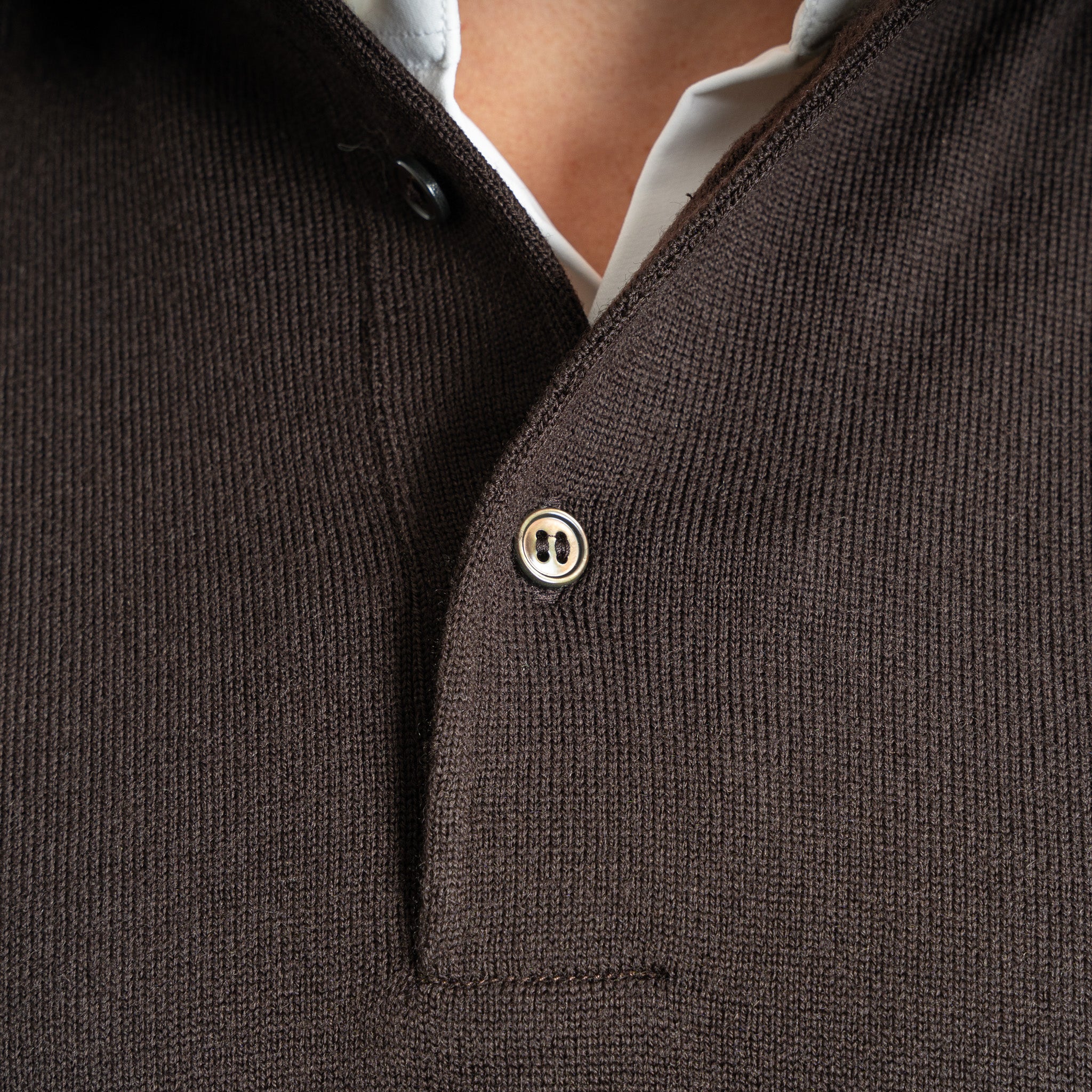 Gran Sasso Gebreide Polo Lange Mouw Donkerbruin | Extrafine Merino