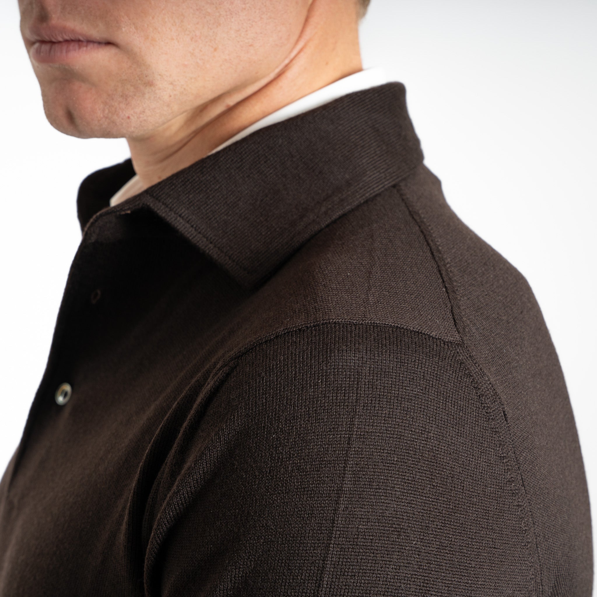 Gran Sasso Gebreide Polo Lange Mouw Donkerbruin | Extrafine Merino
