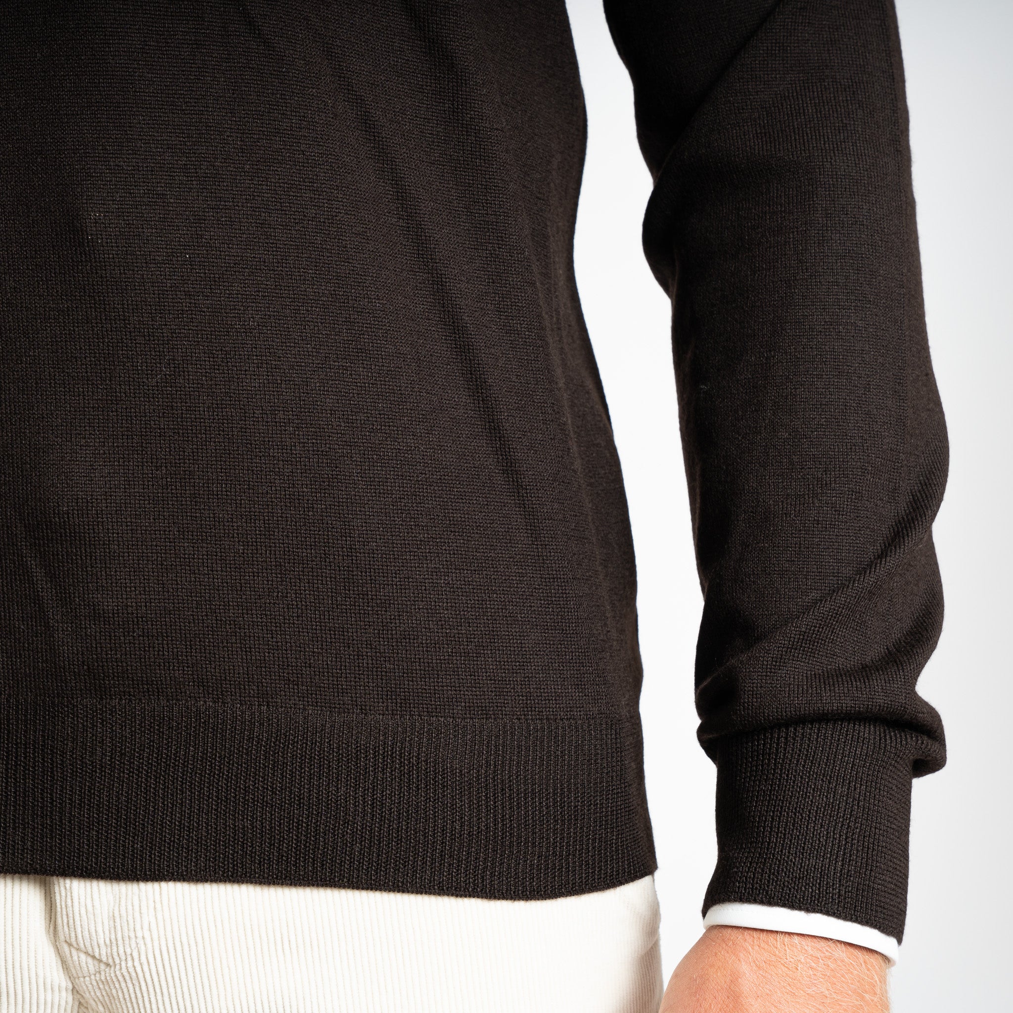 Gran Sasso Gebreide Polo Lange Mouw Donkerbruin | Extrafine Merino