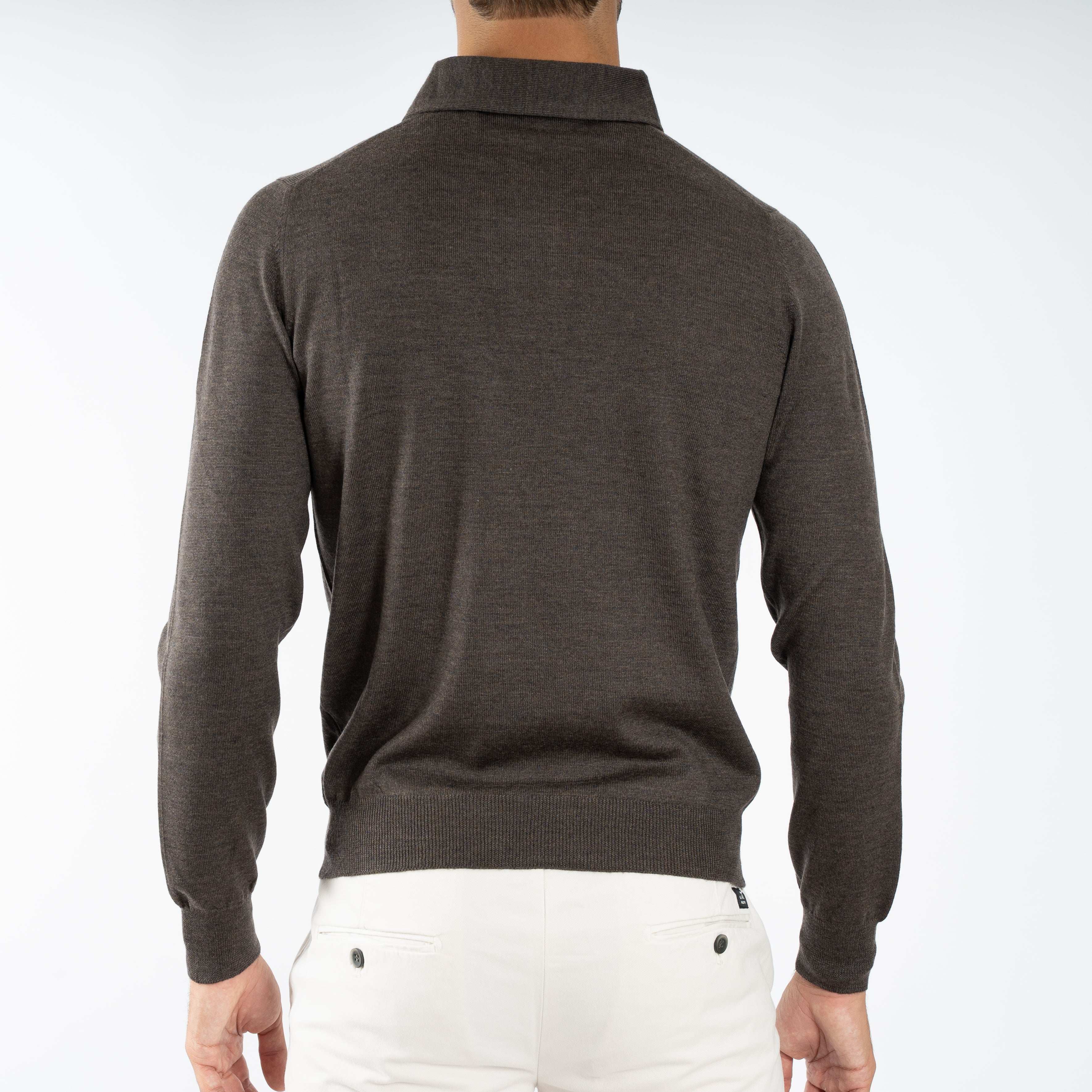 Gran Sasso Gebreide Polo Lange Mouw Bruin | Extrafine Merino