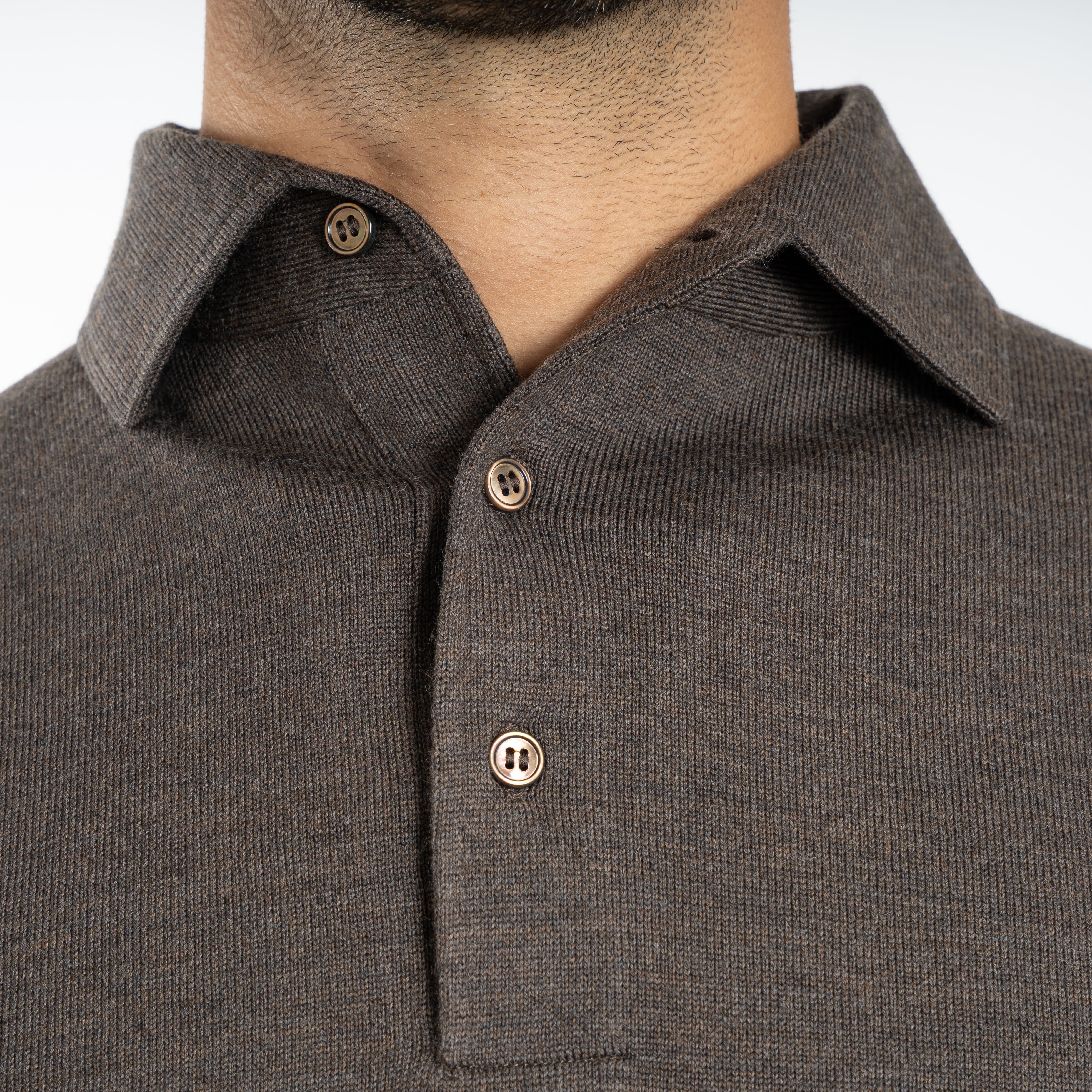 Gran Sasso Gebreide Polo Lange Mouw Bruin | Extrafine Merino