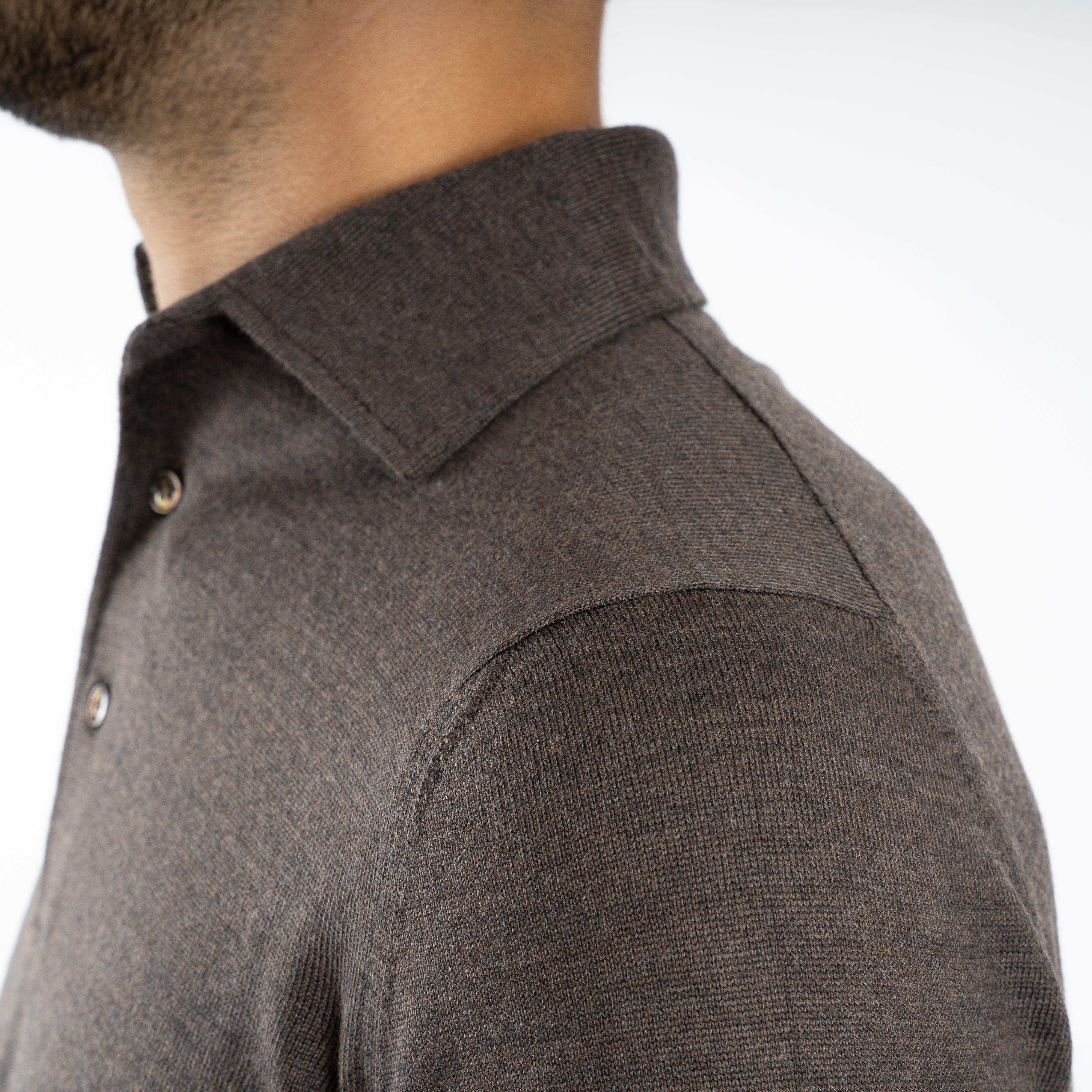 Gran Sasso Gebreide Polo Lange Mouw Bruin | Extrafine Merino