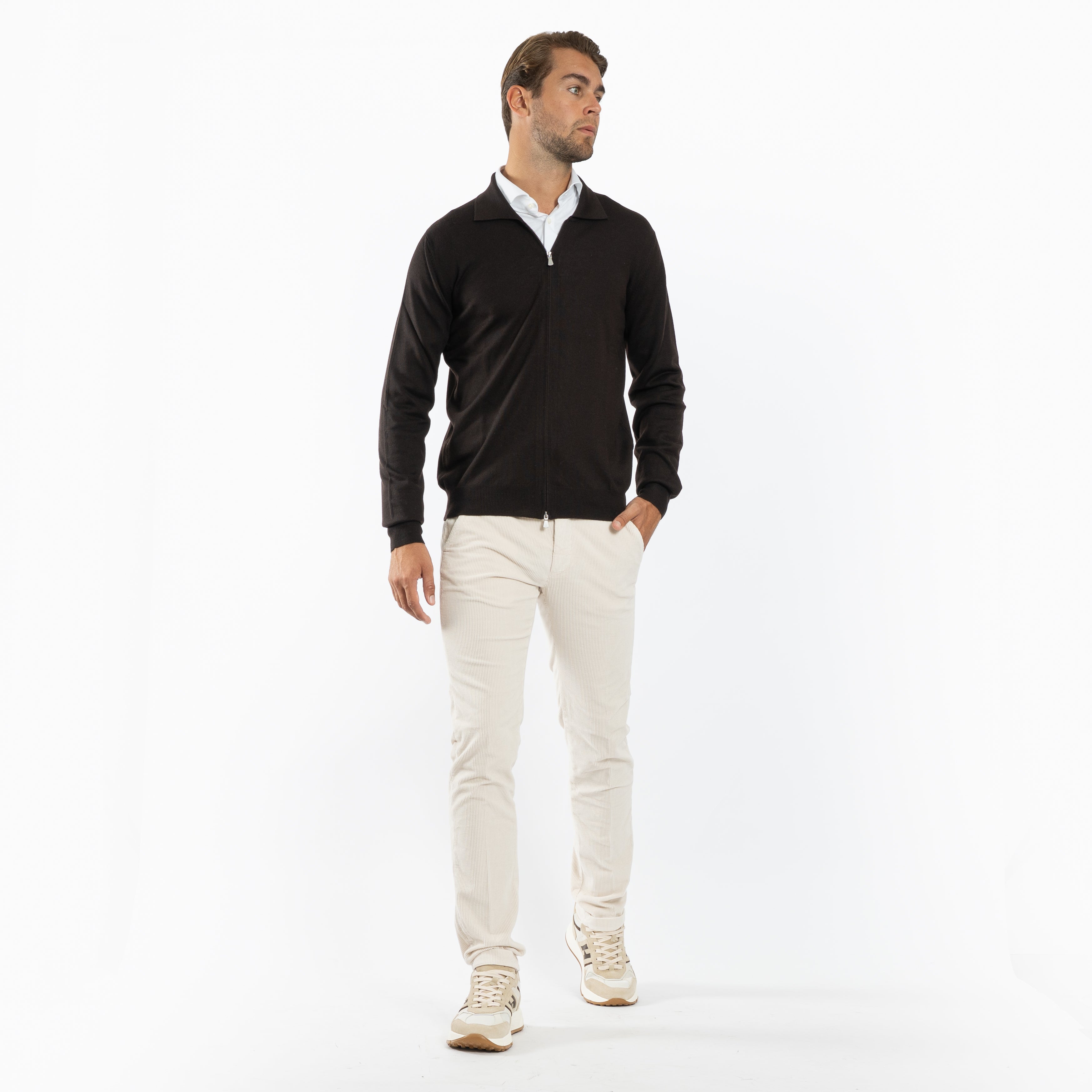Gran Sasso Gebreid Vest Bruin | Extrafine Merino