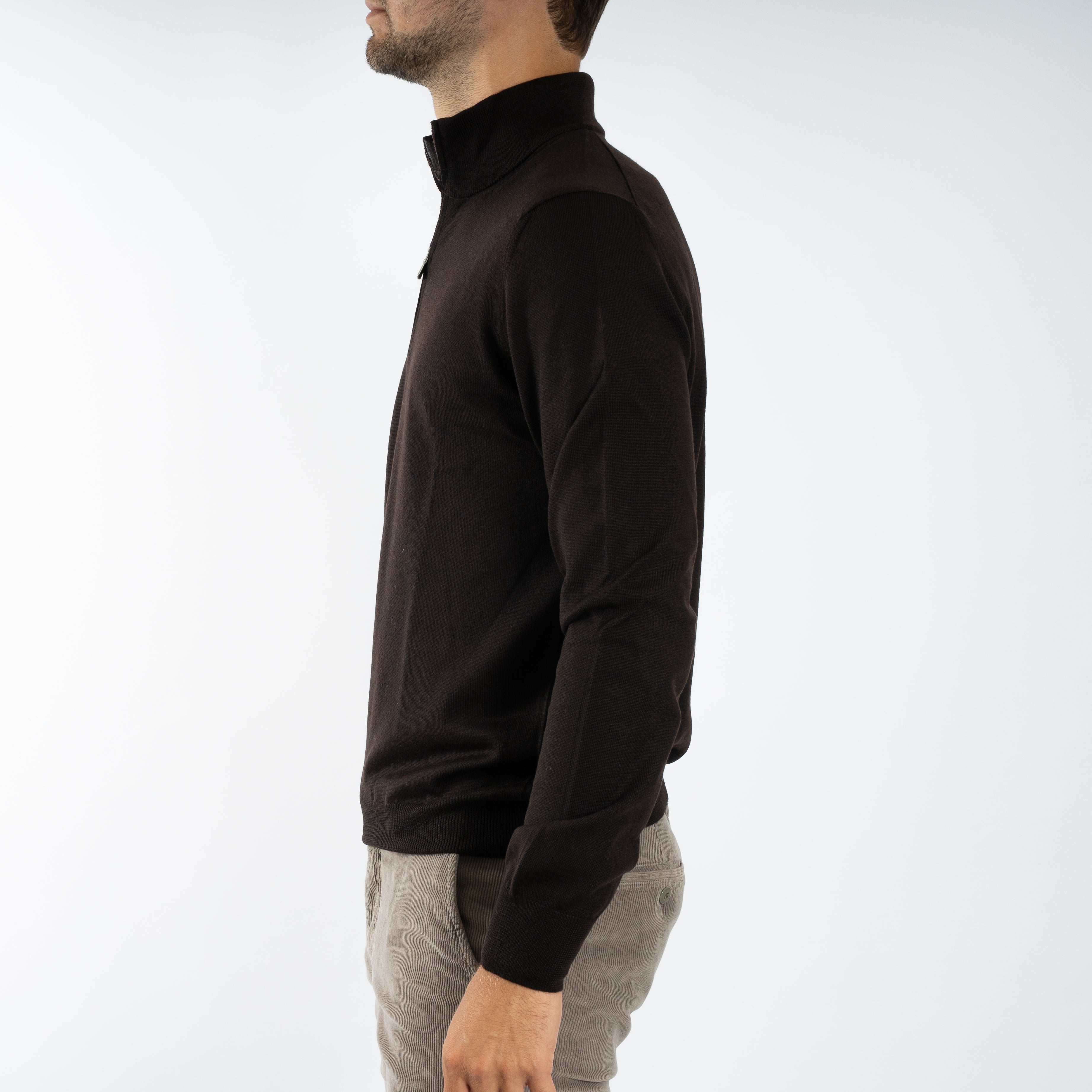 Gran Sasso Gebreide Trui met Rits Bruin | Extrafine Merino