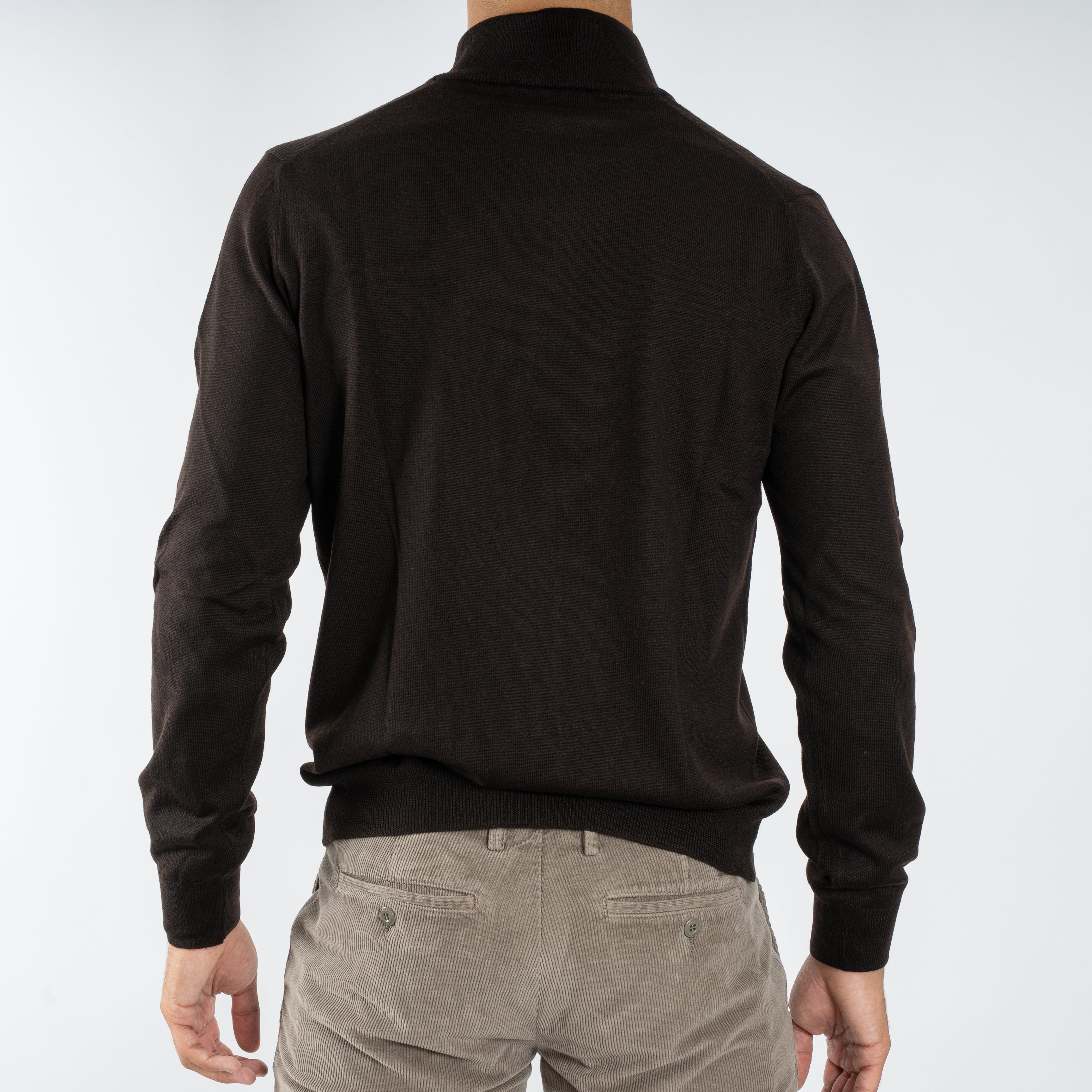 Gran Sasso Gebreide Trui met Rits Bruin | Extrafine Merino