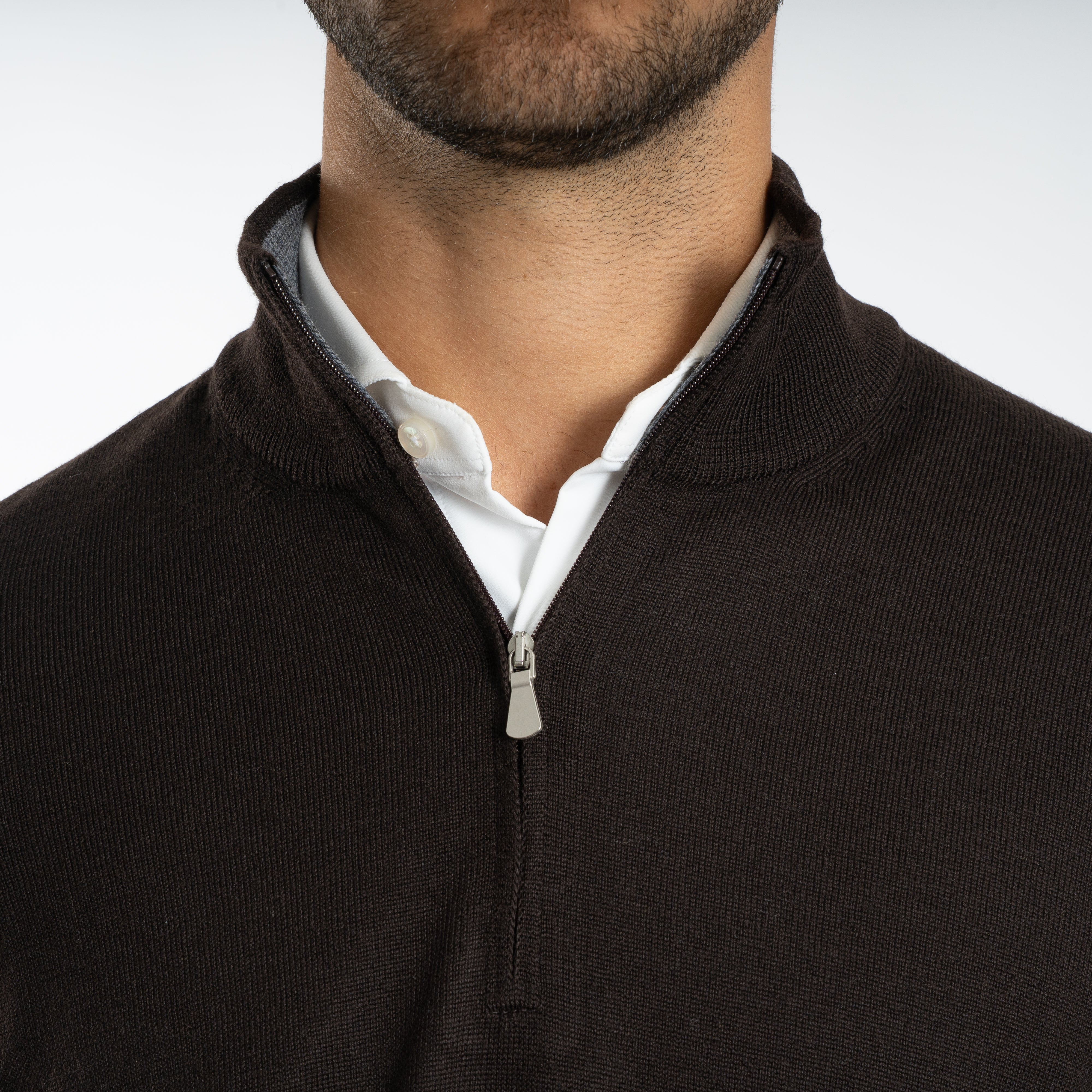 Gran Sasso Gebreide Trui met Rits Bruin | Extrafine Merino