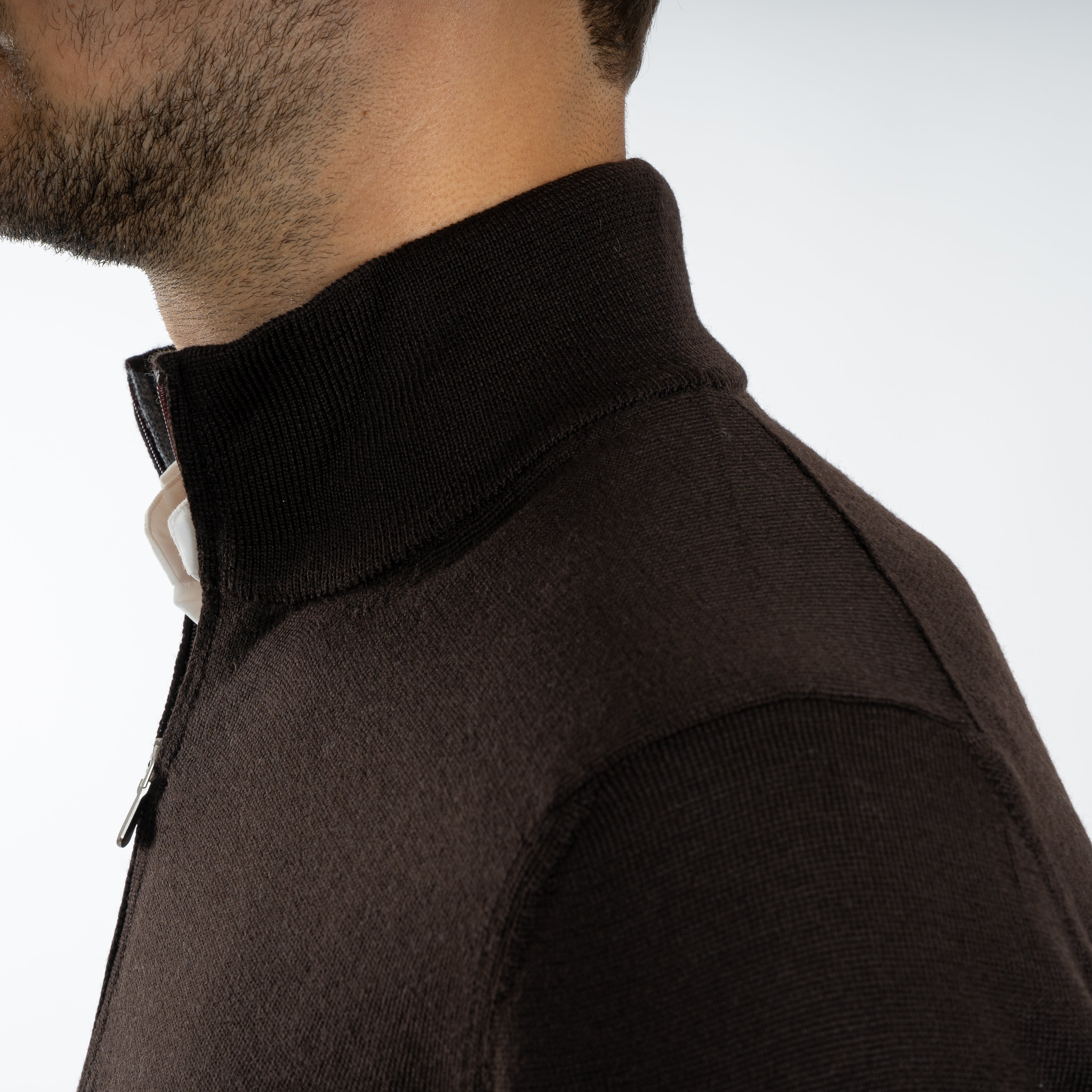 Gran Sasso Gebreide Trui met Rits Bruin | Extrafine Merino