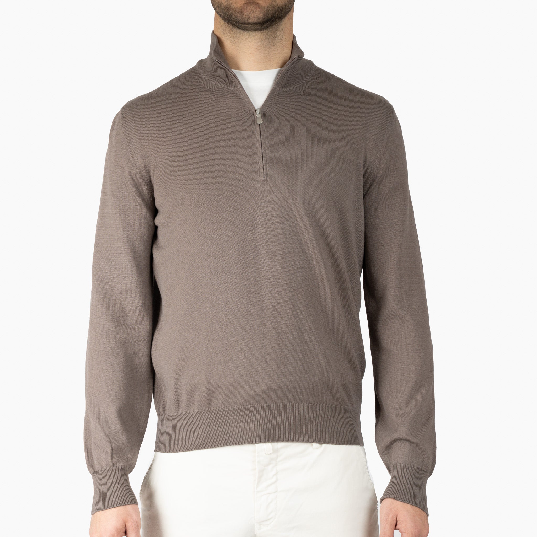 Gran Sasso Gebreide Trui met Rits Taupe | Egyptian Cotton