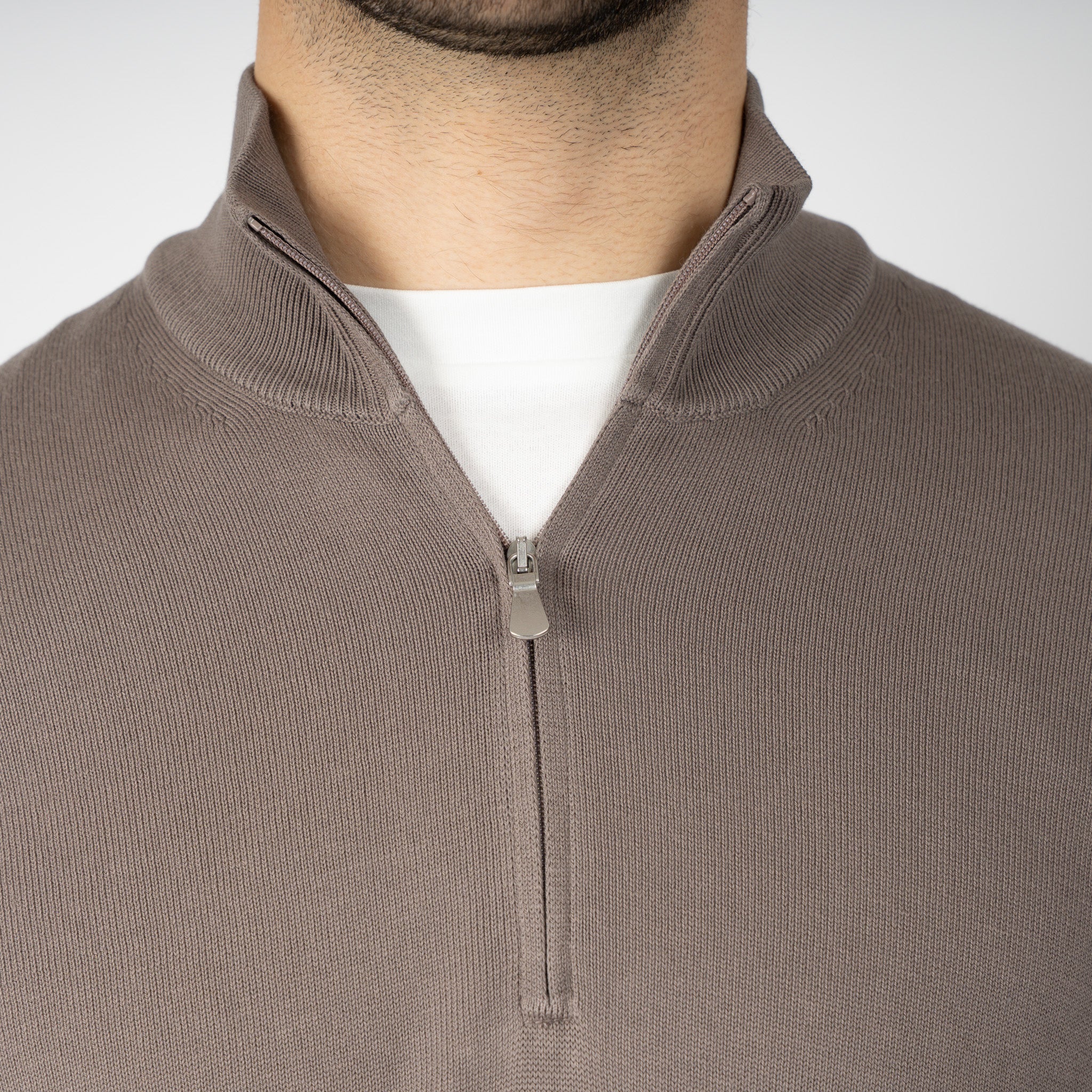 Gran Sasso Gebreide Trui met Rits Taupe | Egyptian Cotton