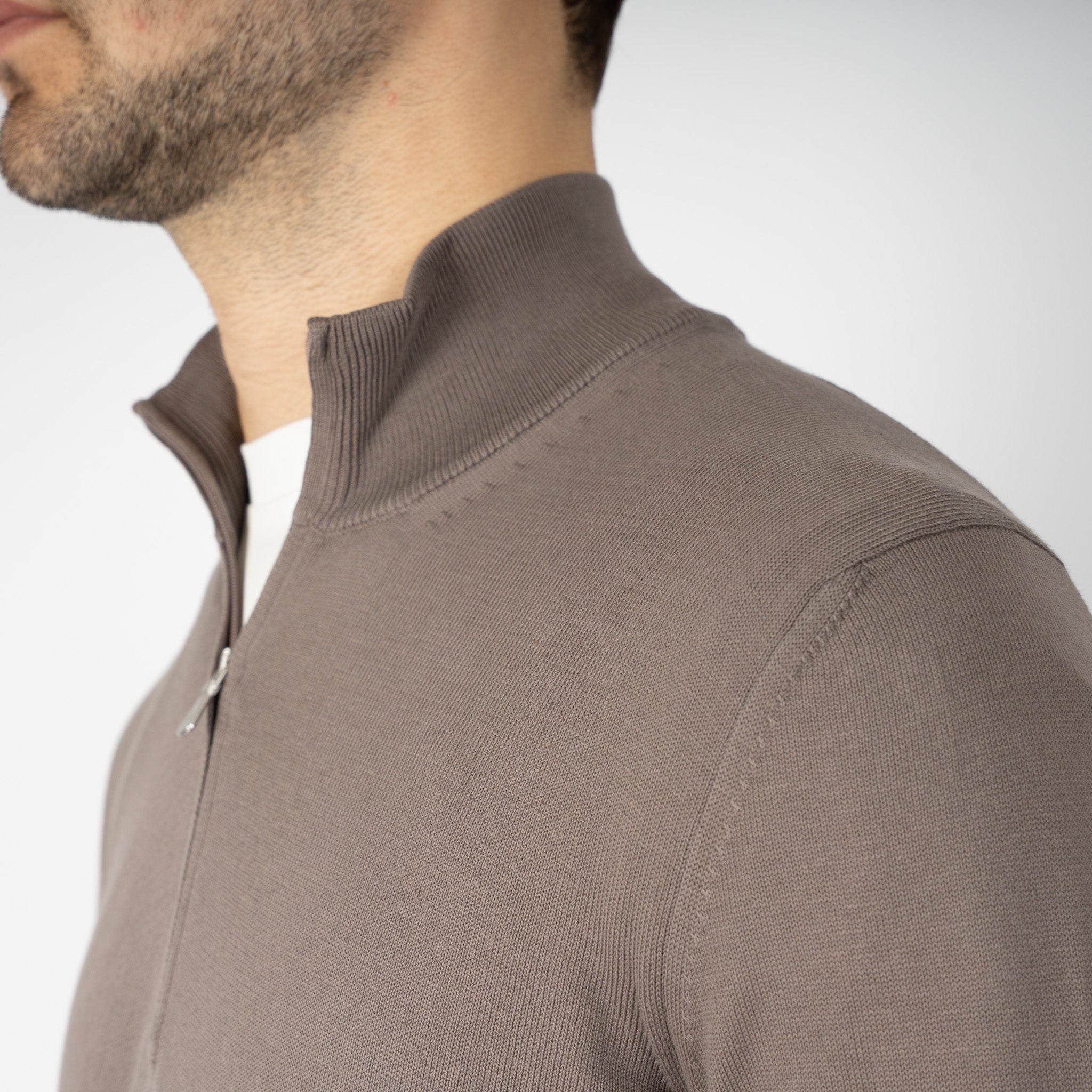 Gran Sasso Gebreide Trui met Rits Taupe | Egyptian Cotton