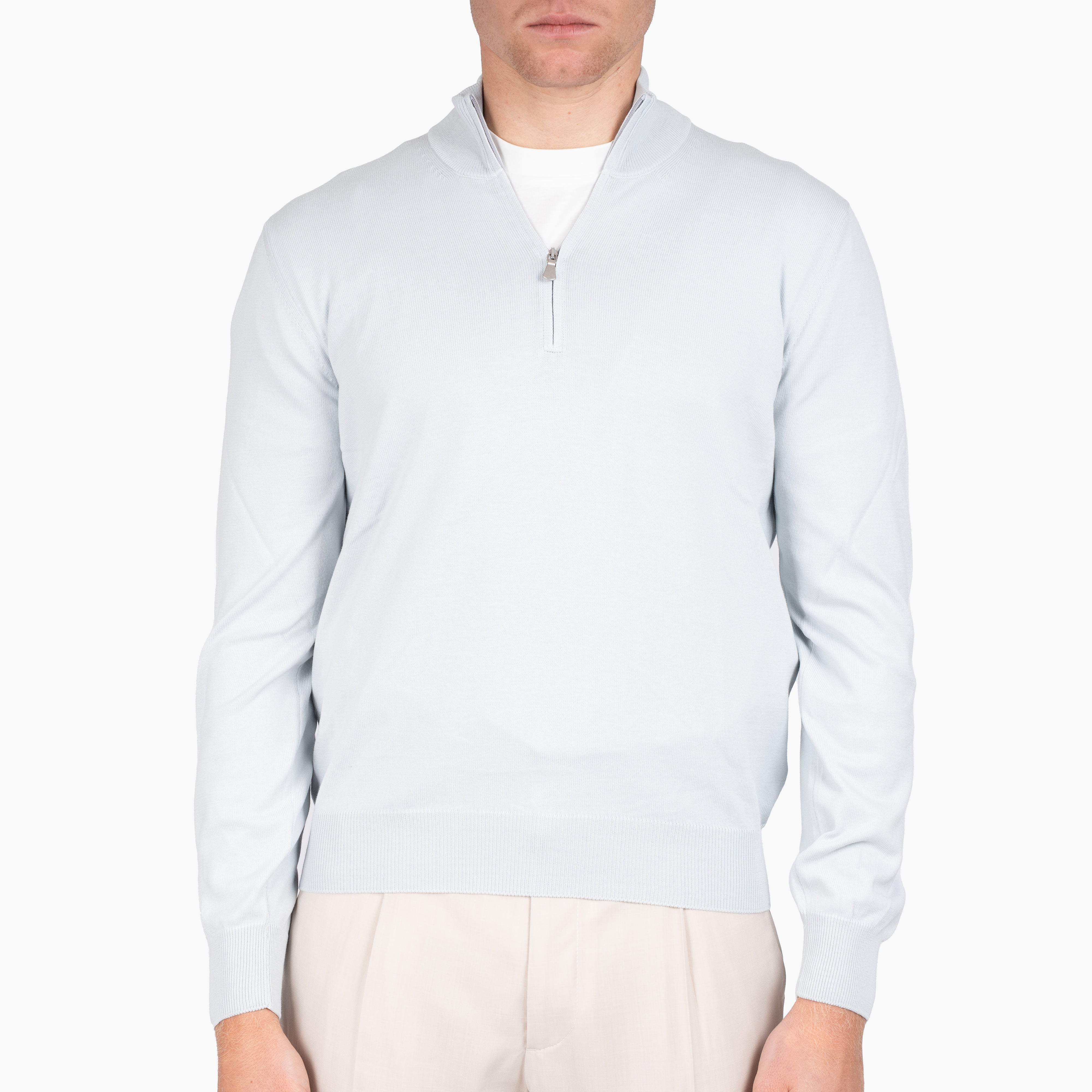 Gran Sasso Gebreide Trui met Rits Lichtgrijs | Egyptian Cotton