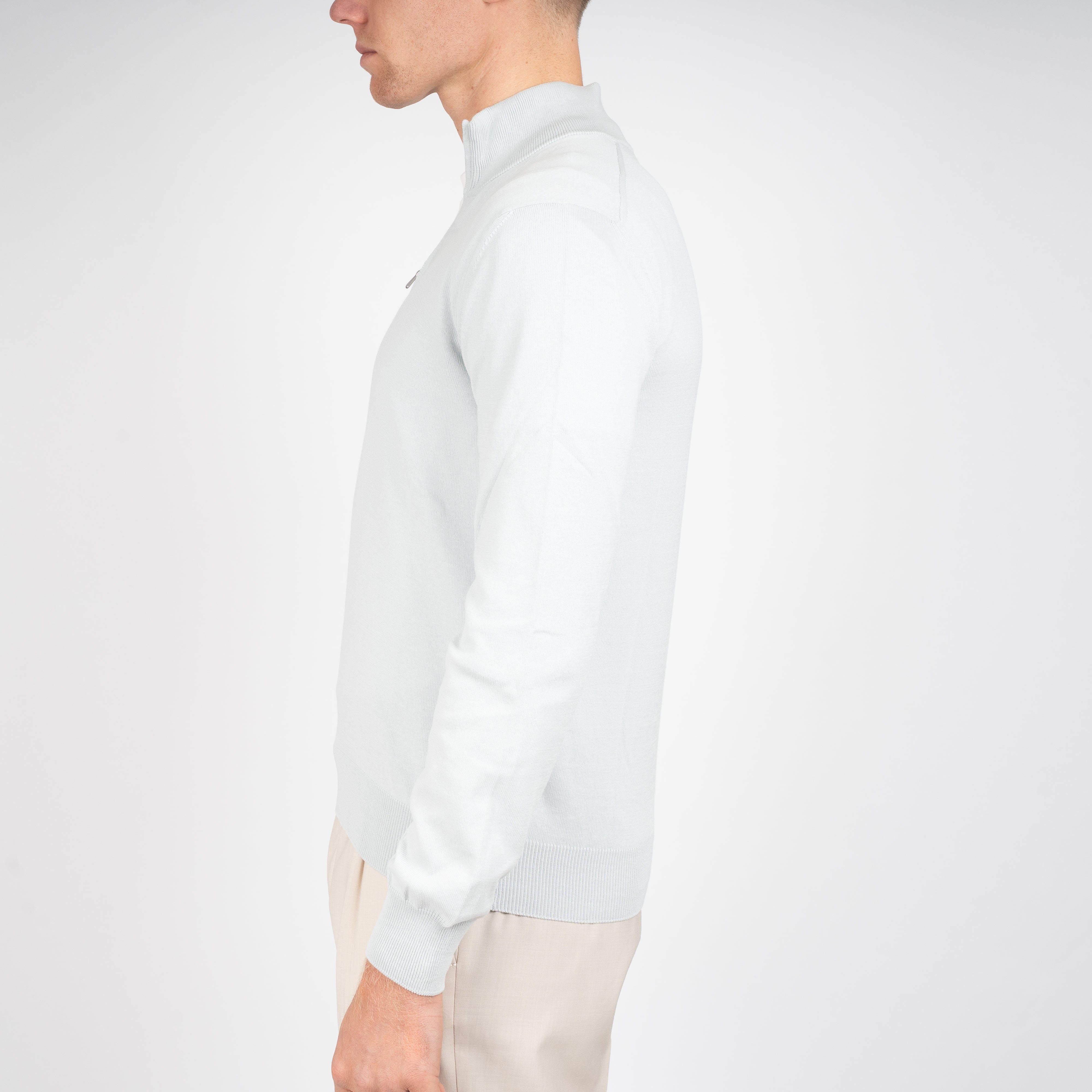 Gran Sasso Gebreide Trui met Rits Lichtgrijs | Egyptian Cotton