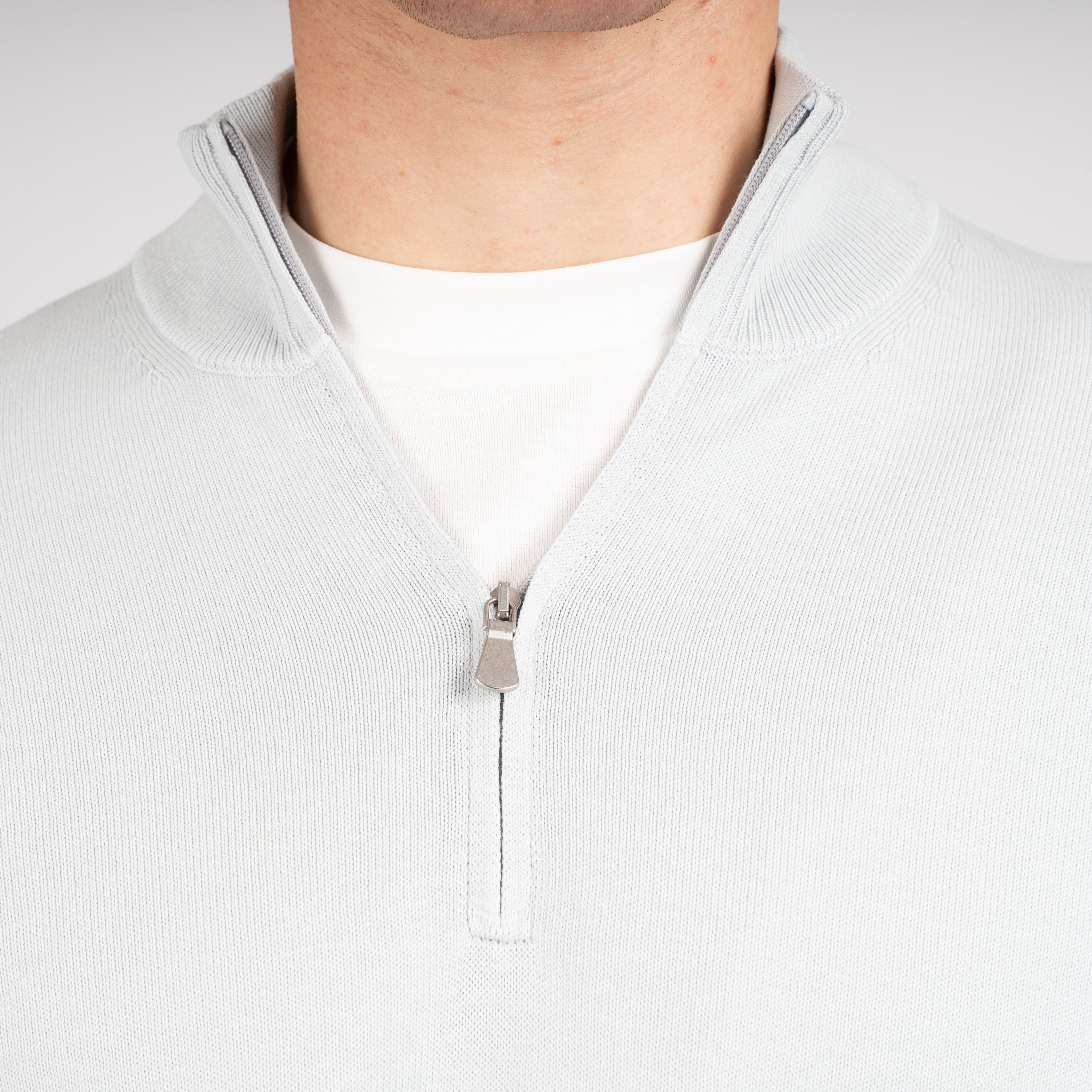 Gran Sasso Gebreide Trui met Rits Lichtgrijs | Egyptian Cotton