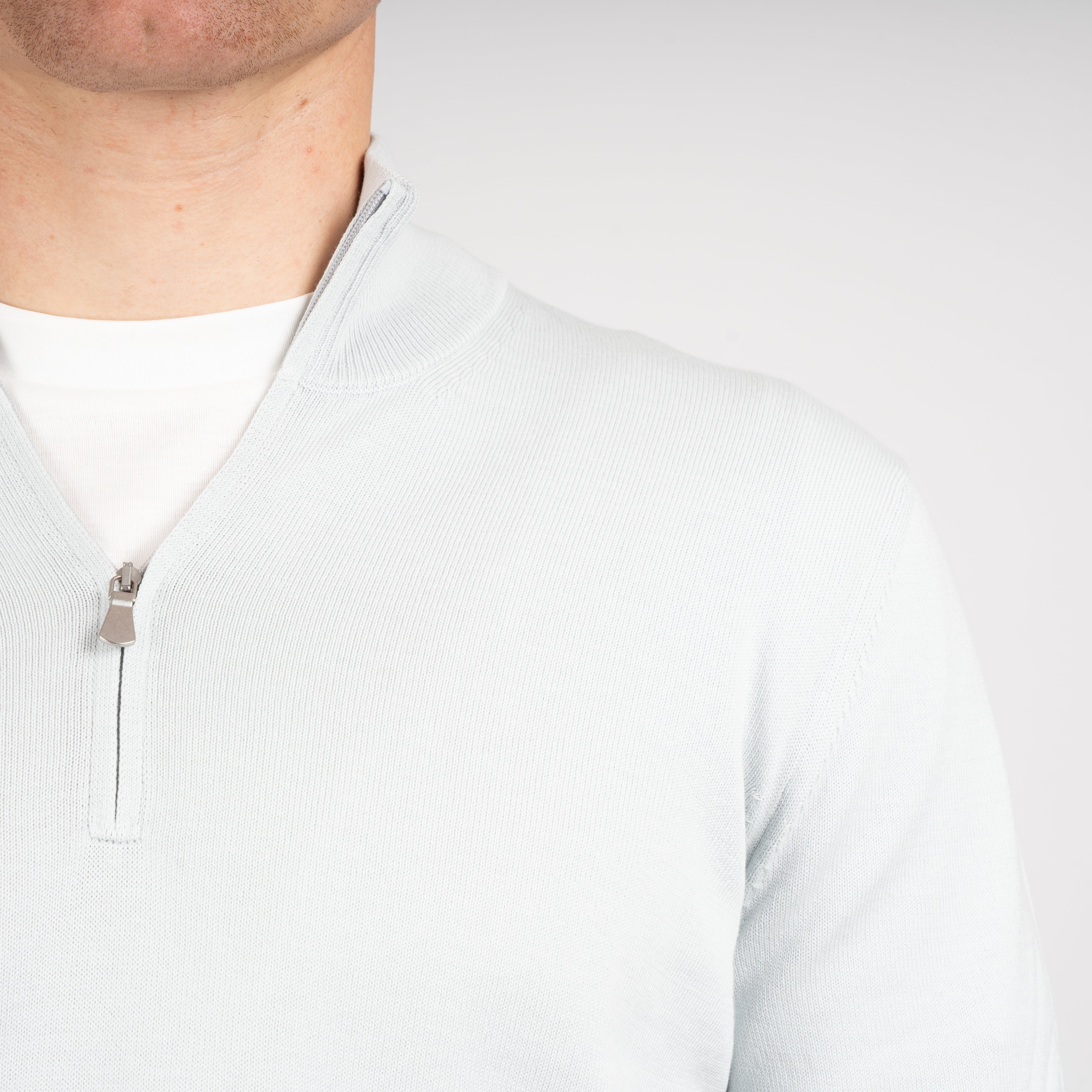 Gran Sasso Gebreide Trui met Rits Lichtgrijs | Egyptian Cotton