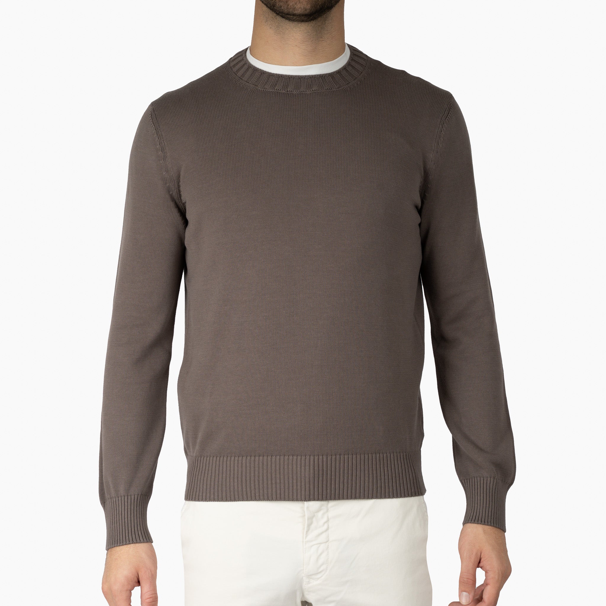 Gran Sasso Gebreide Trui Ronde Hals Bruin | Egyptian Cotton