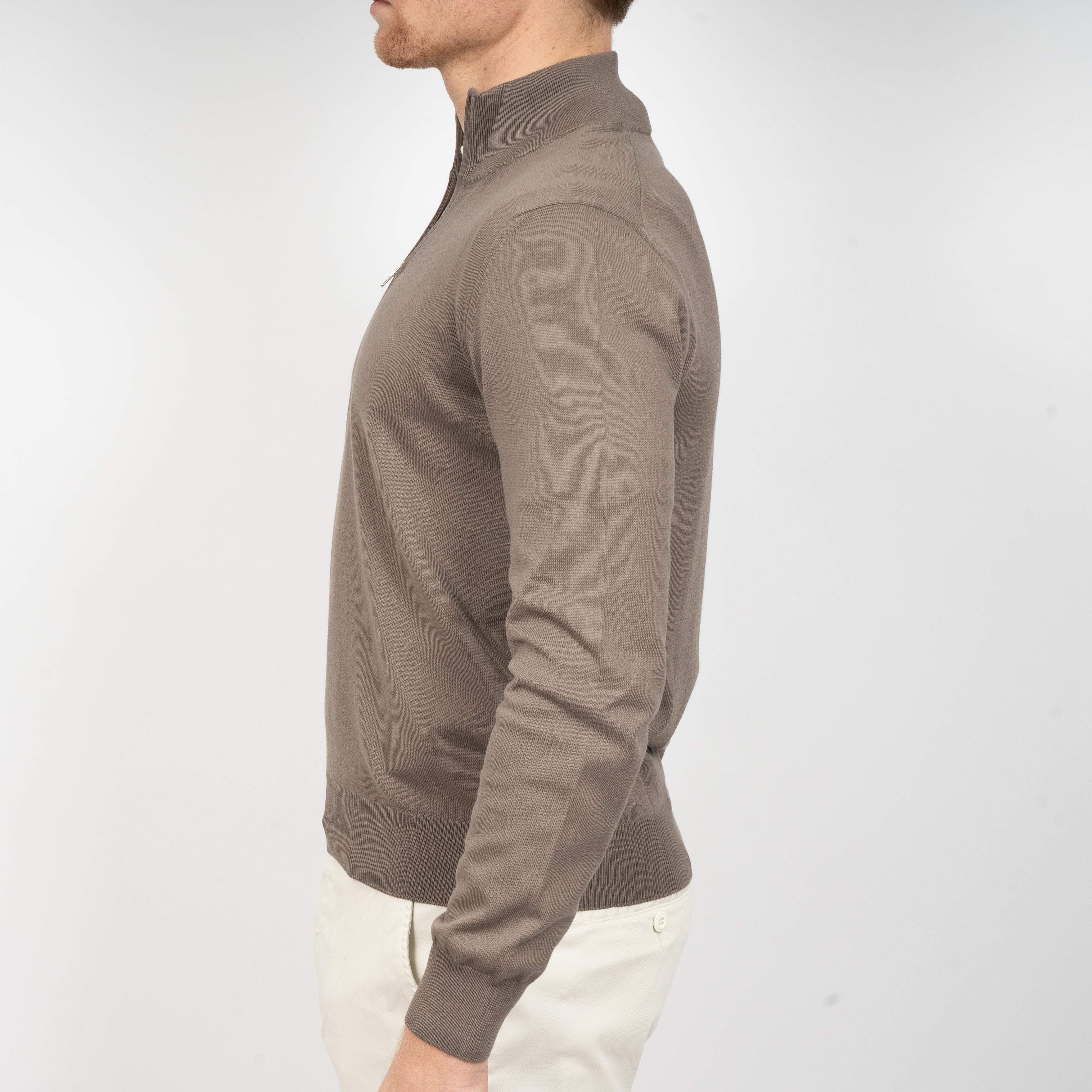 Gran Sasso Gebreide Trui met Rits Taupe | Egyptian Cotton