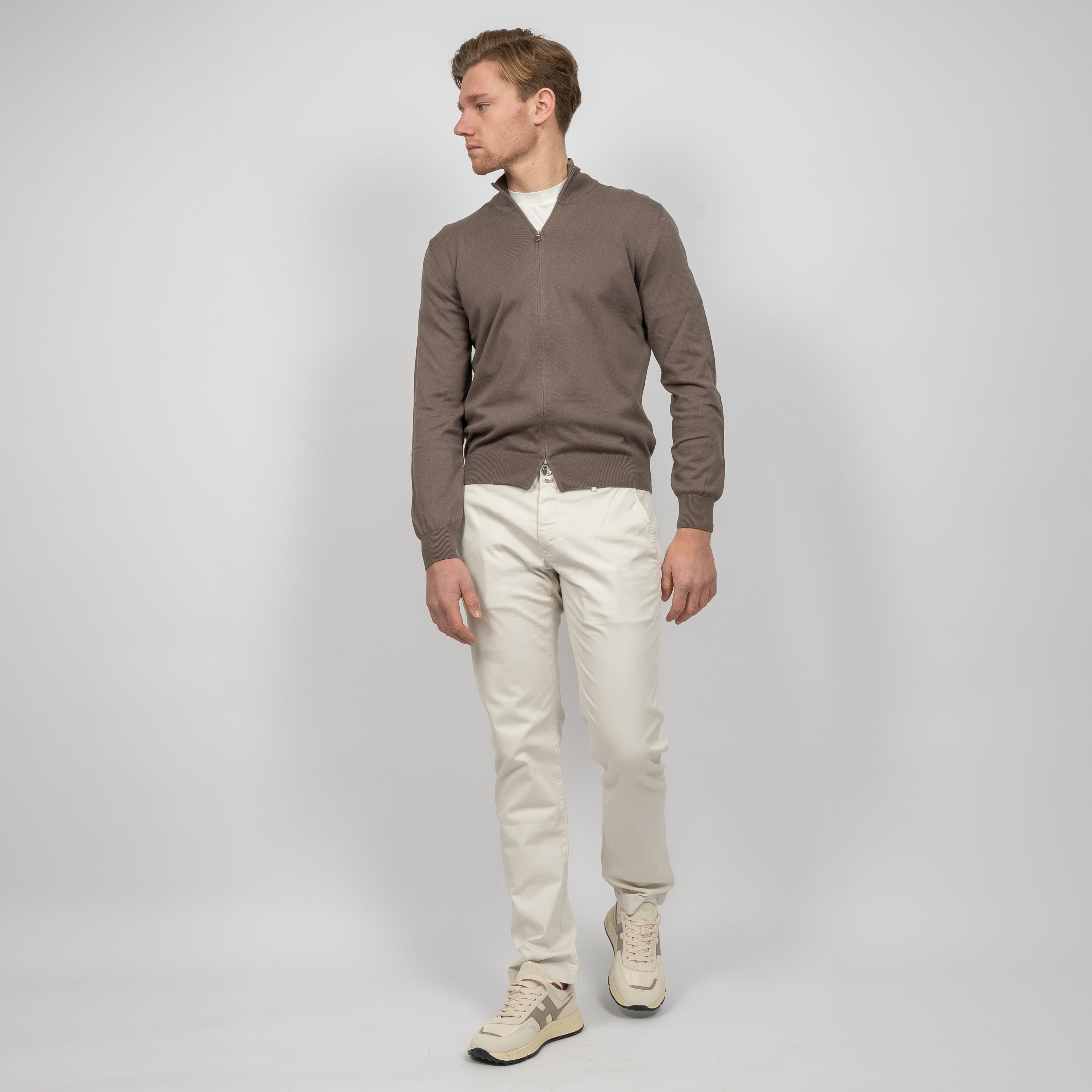 Gran Sasso Gebreid Vest Taupe | Egyptian Cotton